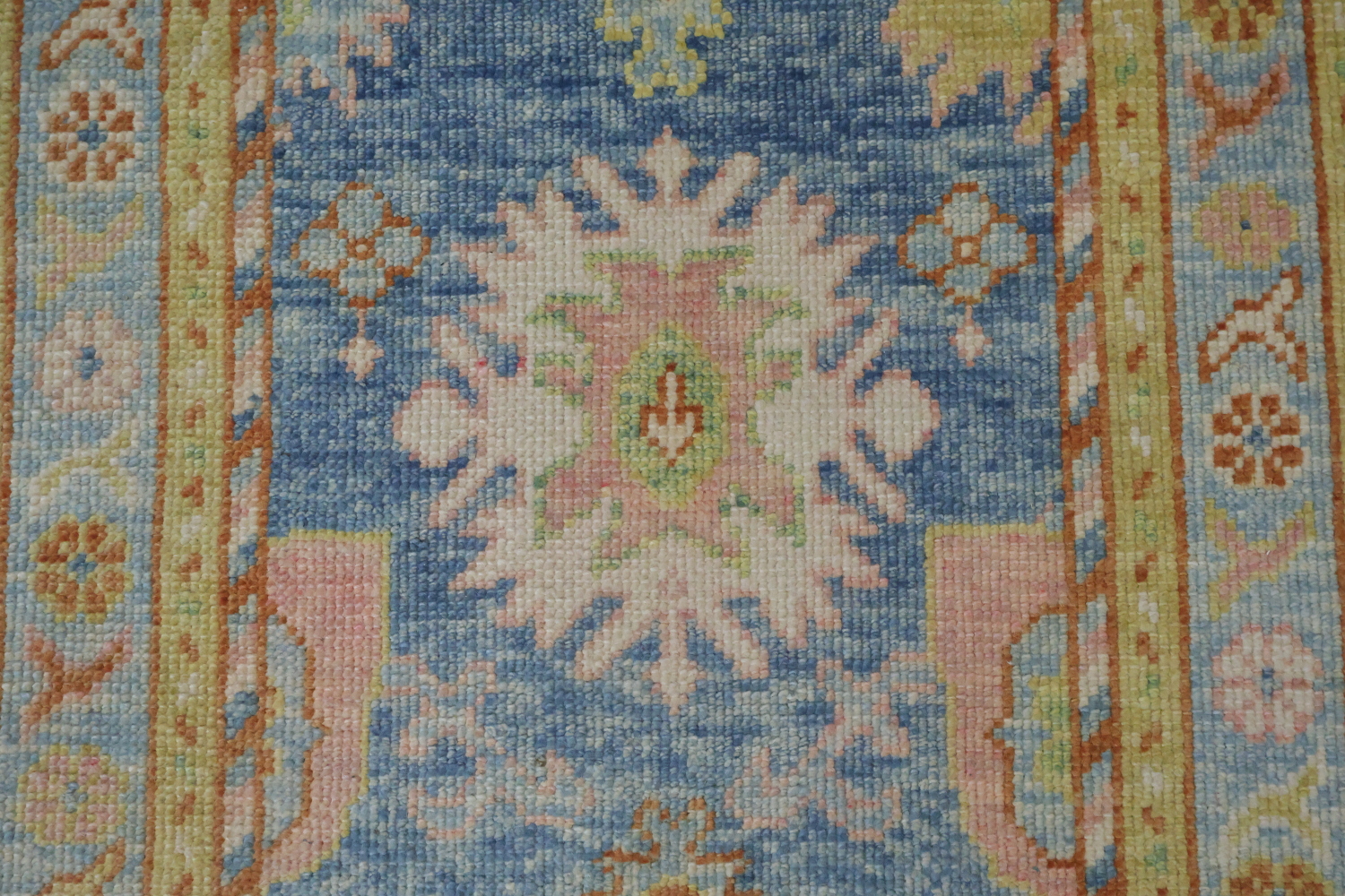 Vegetable Dye Blue Oushak Turkish Runner Rug 3x11 ft