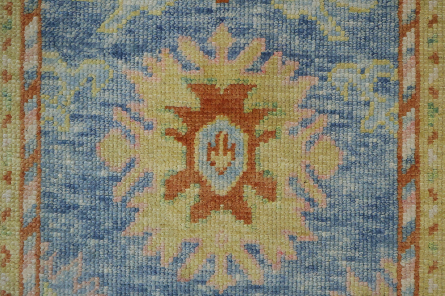 Vegetable Dye Blue Oushak Turkish Runner Rug 3x11 ft