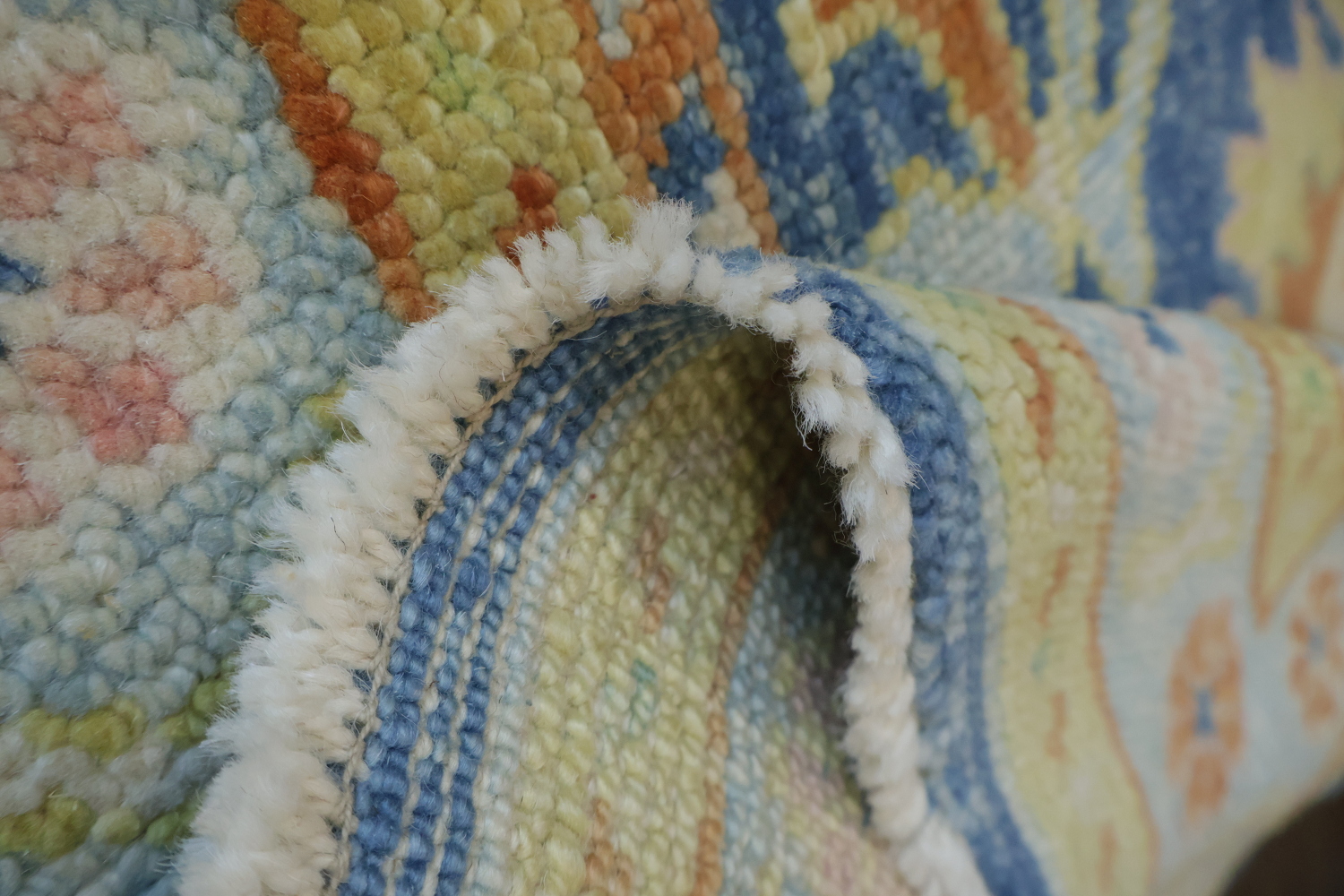 Vegetable Dye Blue Oushak Turkish Runner Rug 3x11 ft