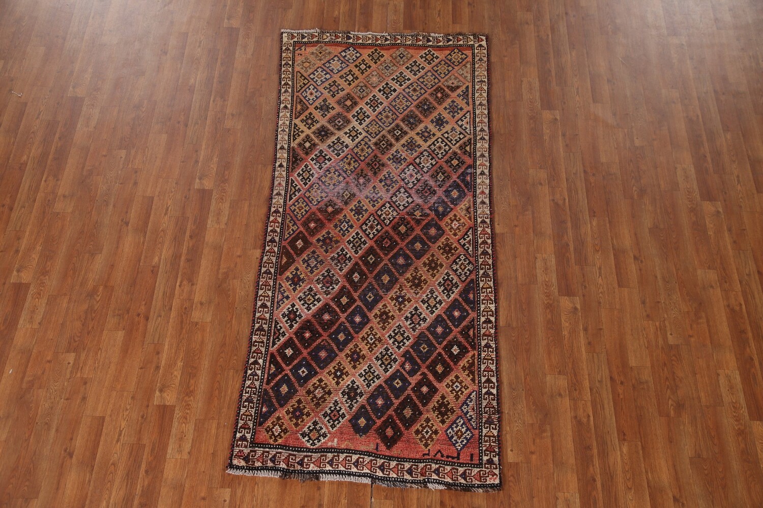 Antique Wool Qashqai Persian Runner Rug 3x7