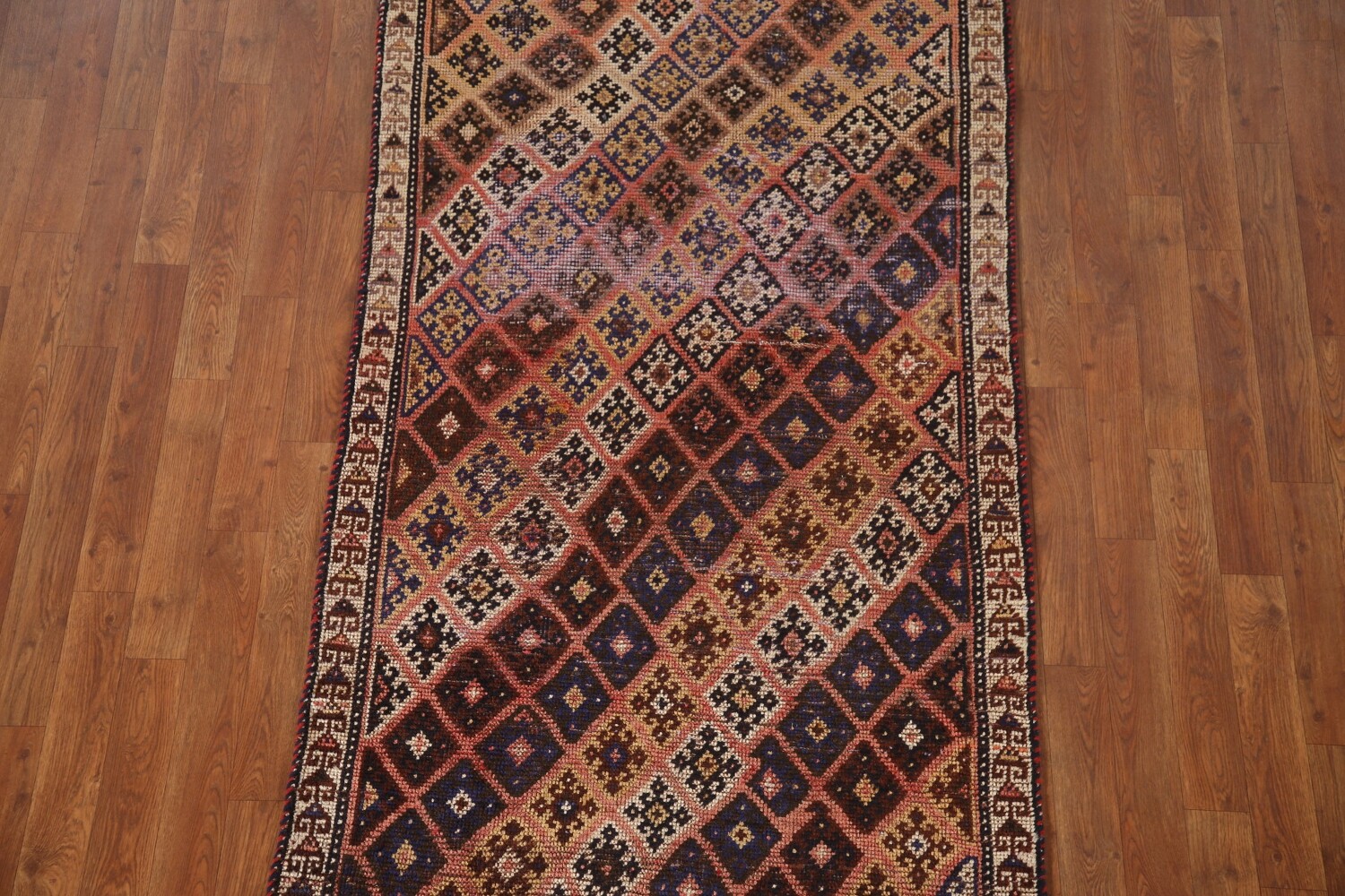 Antique Wool Qashqai Persian Runner Rug 3x7
