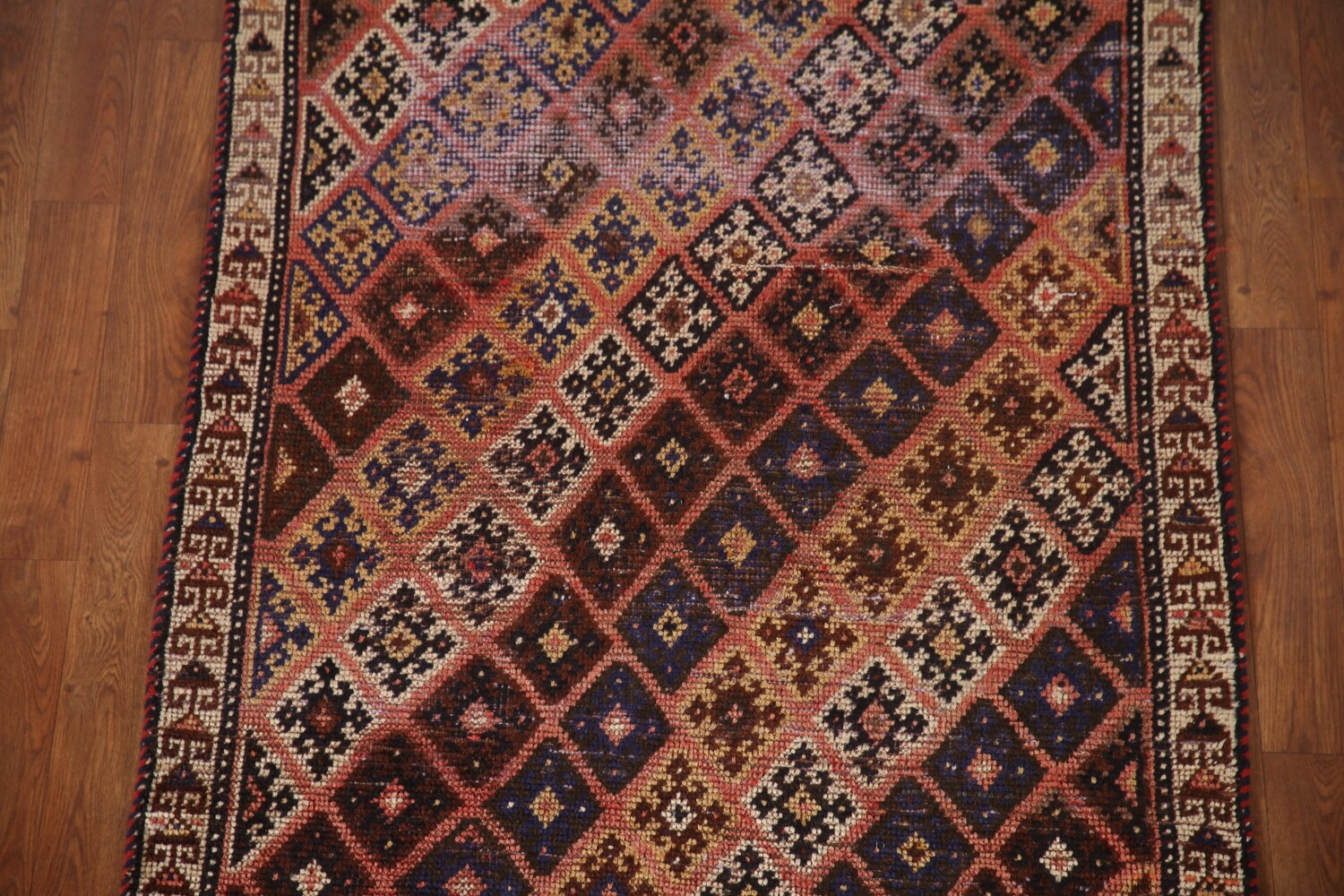 Antique Wool Qashqai Persian Runner Rug 3x7
