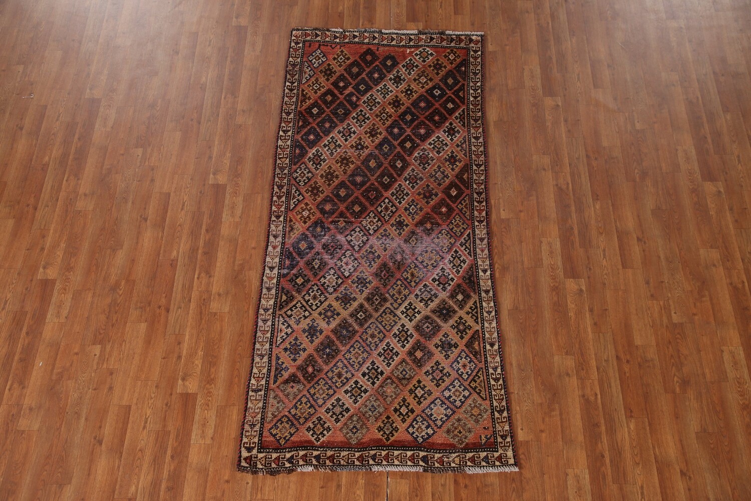 Antique Wool Qashqai Persian Runner Rug 3x7