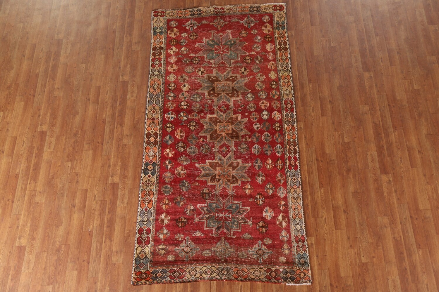 Antique Geometric Shiraz Persian Runner Rug 4x9