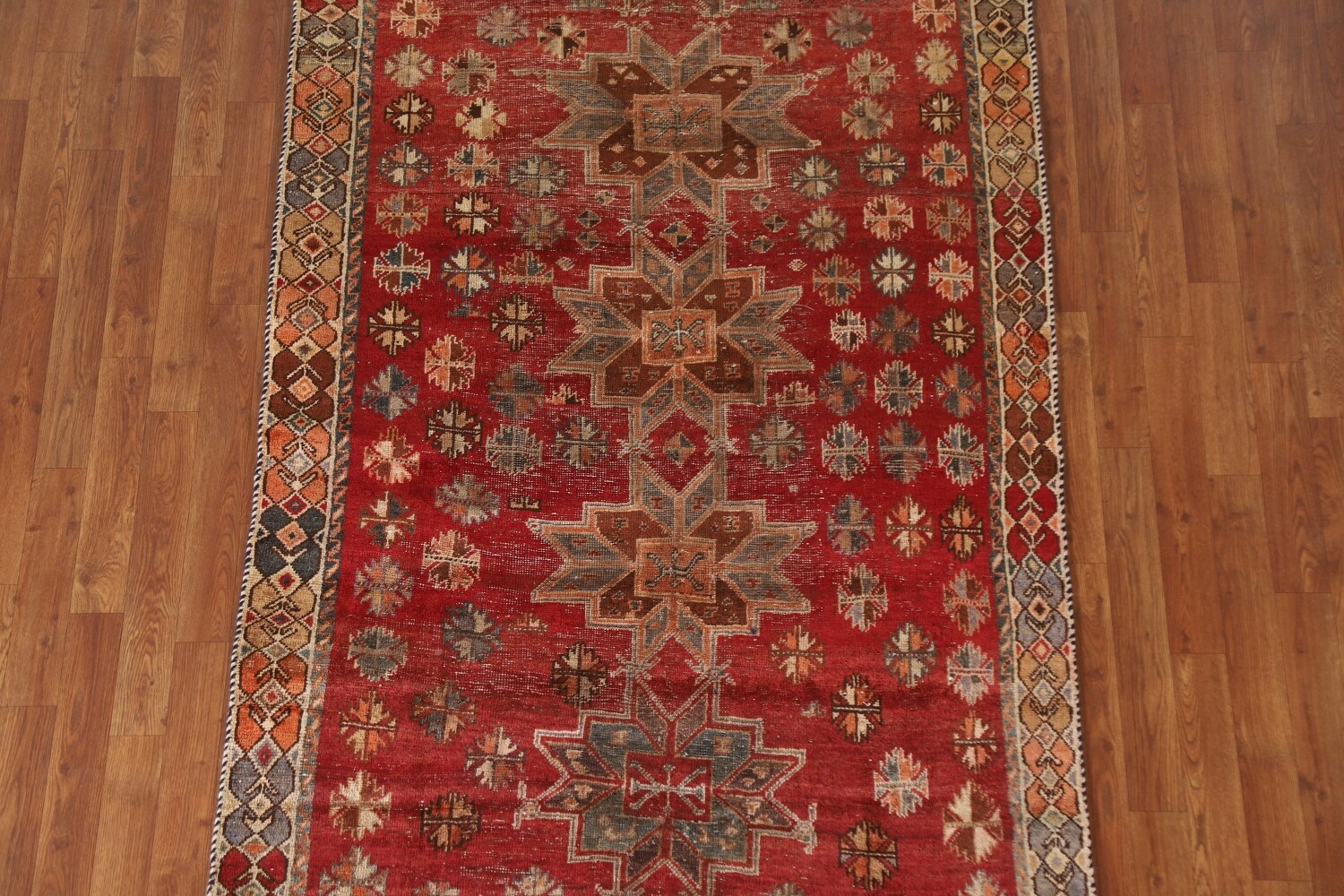 Antique Geometric Shiraz Persian Runner Rug 4x9