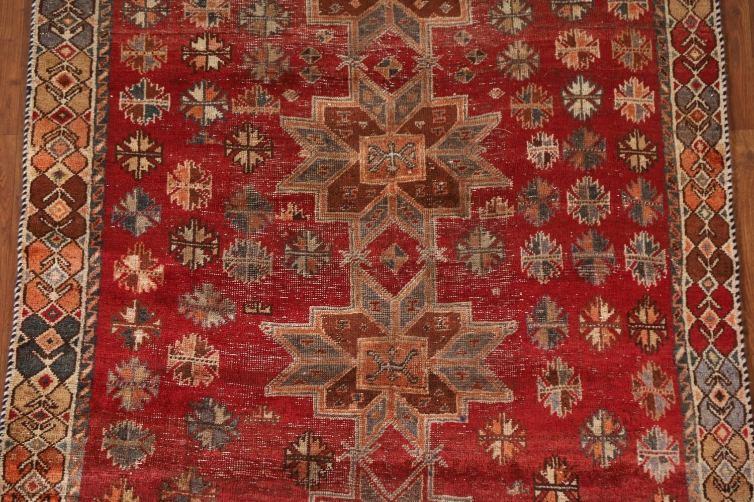 Antique Geometric Shiraz Persian Runner Rug 4x9