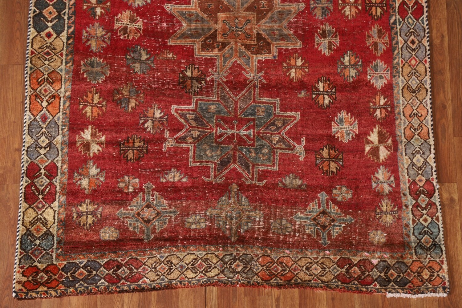 Antique Geometric Shiraz Persian Runner Rug 4x9