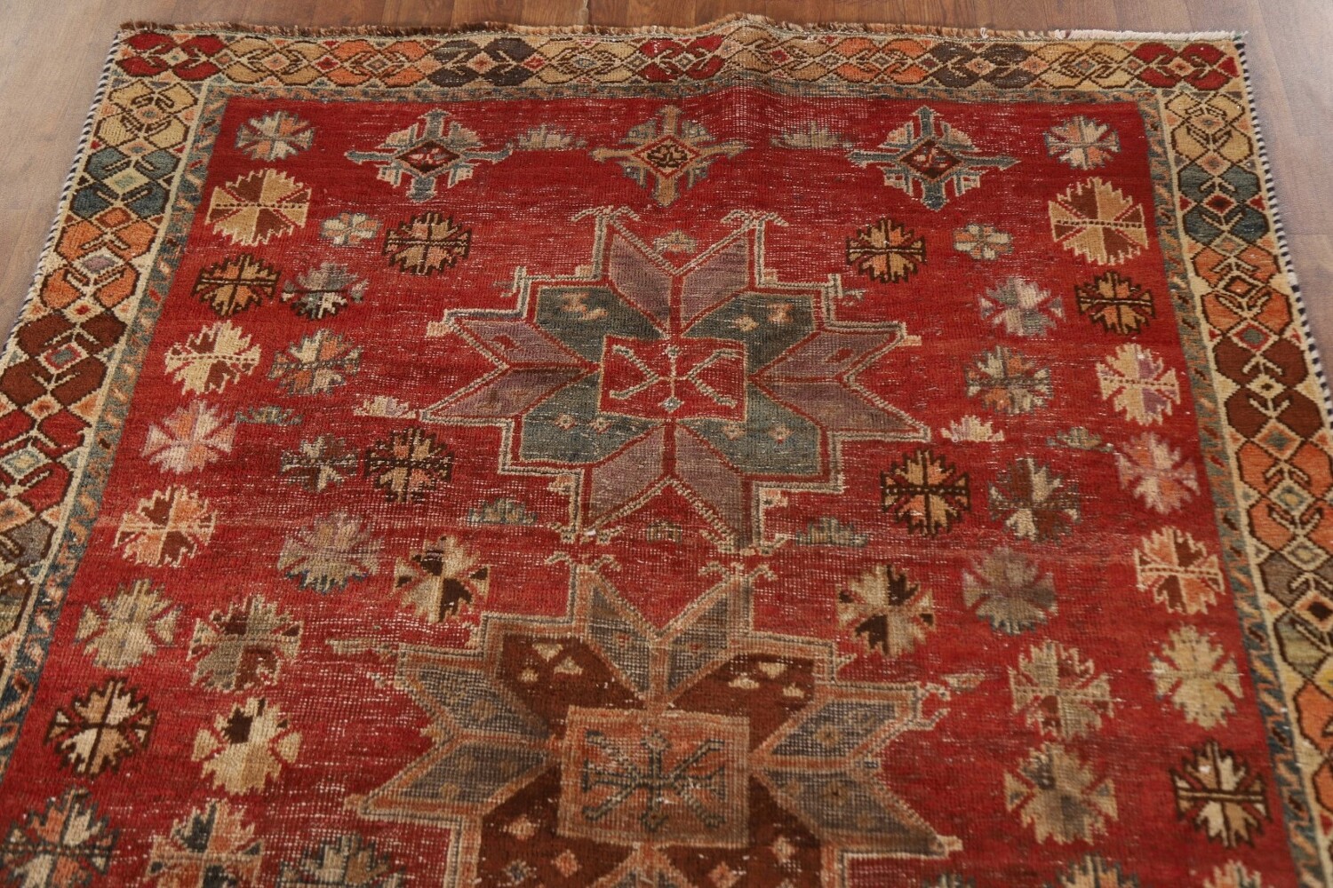 Antique Geometric Shiraz Persian Runner Rug 4x9