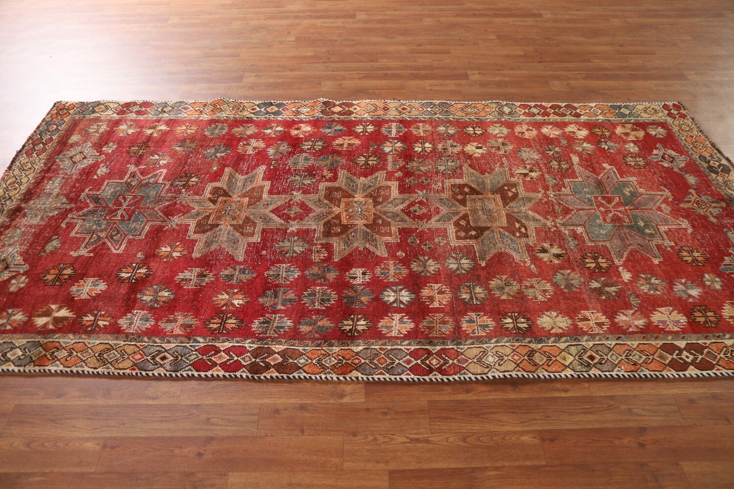 Antique Geometric Shiraz Persian Runner Rug 4x9