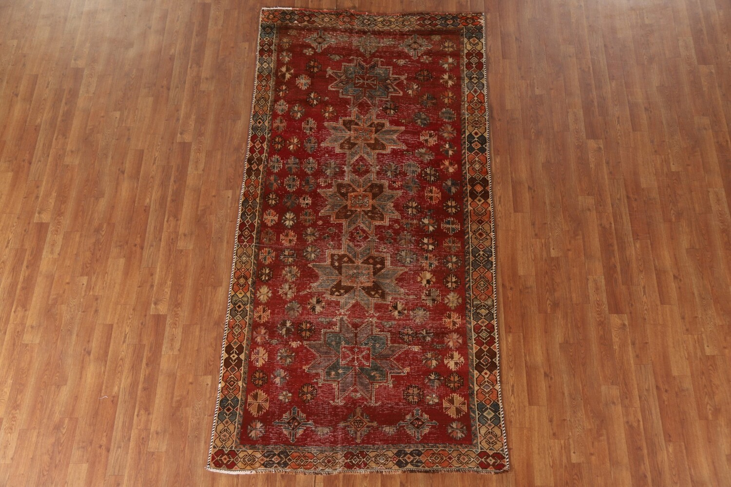 Antique Geometric Shiraz Persian Runner Rug 4x9