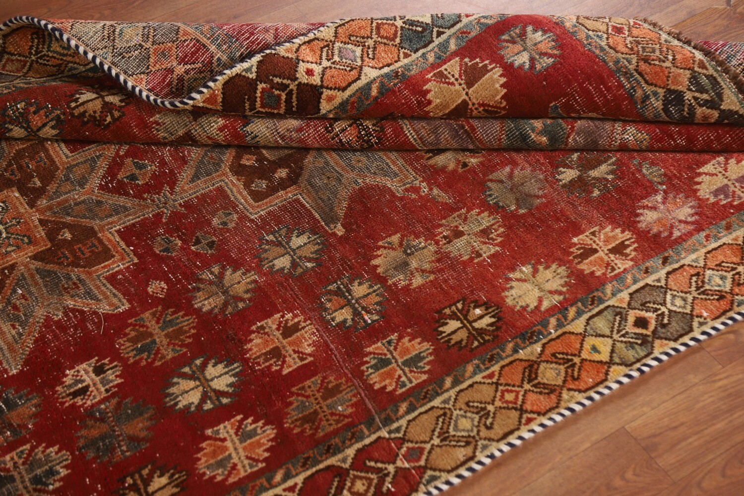 Antique Geometric Shiraz Persian Runner Rug 4x9