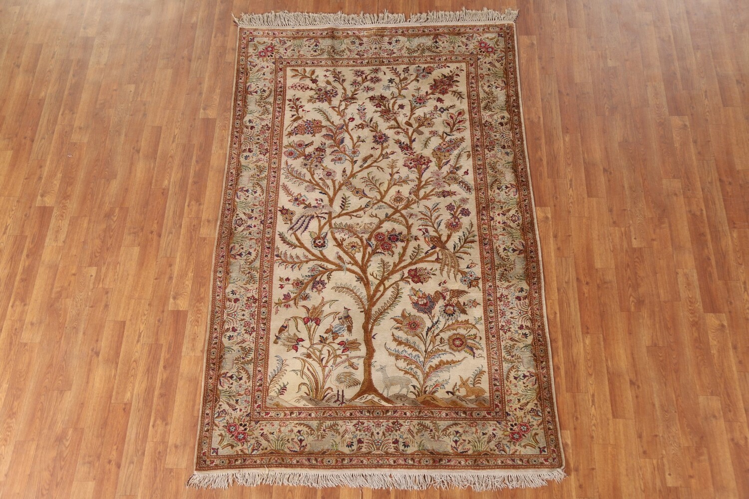 Antique 100% Silk Kashan Persian Rug 4x7
