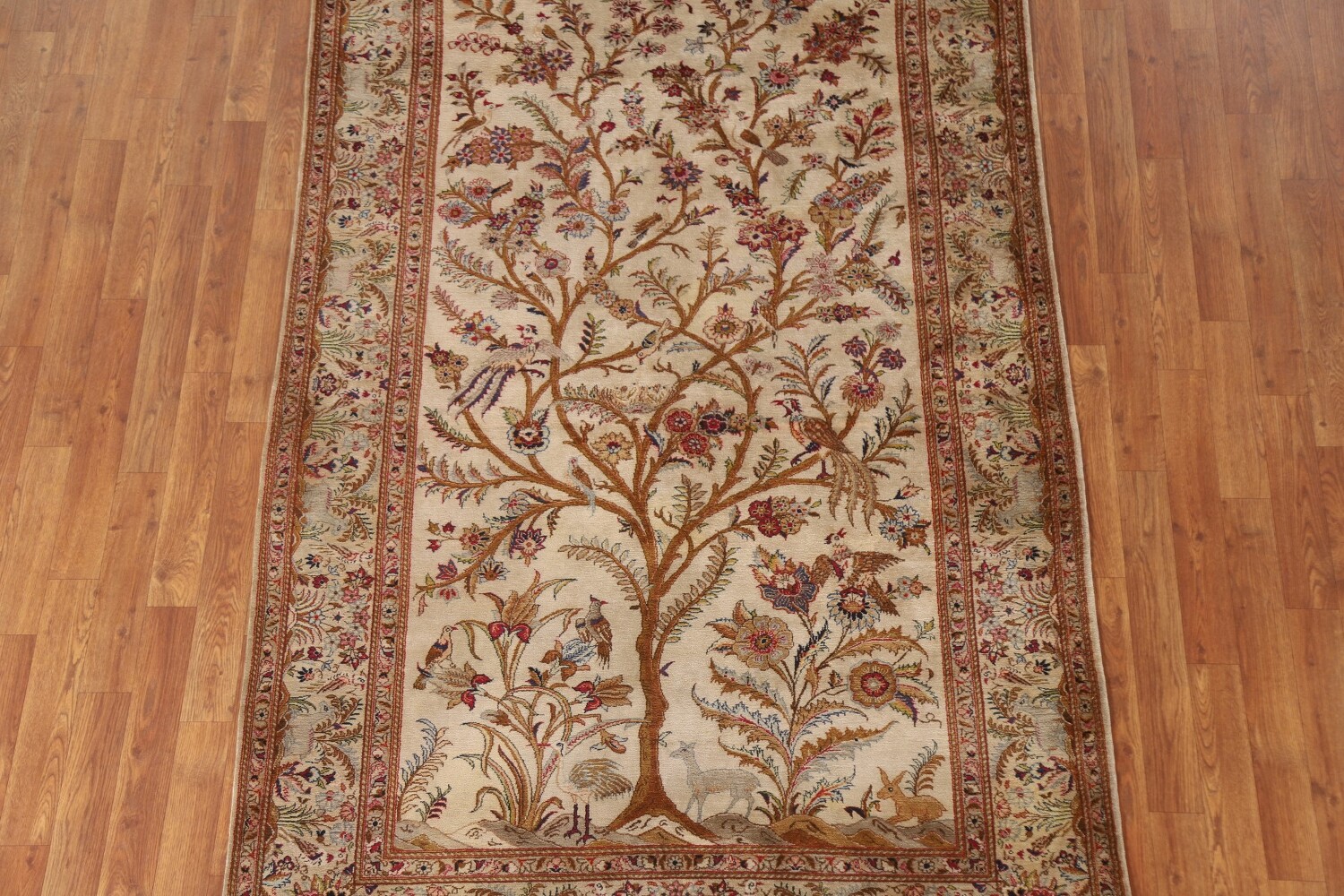 Antique 100% Silk Kashan Persian Rug 4x7