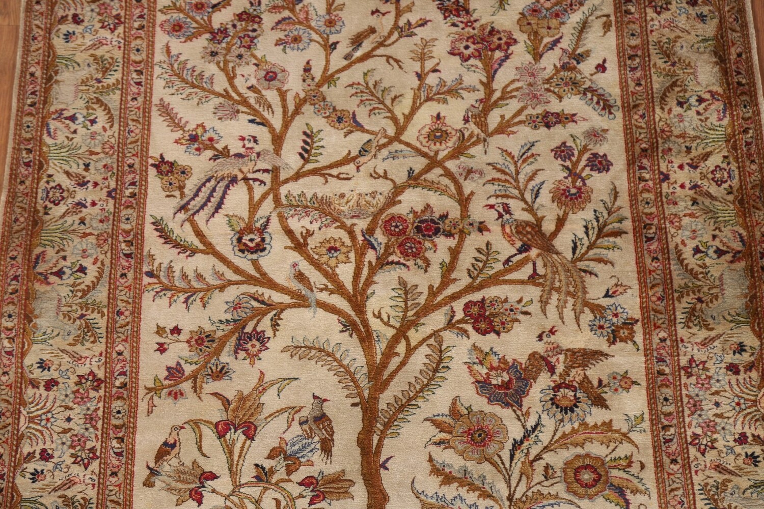 Antique 100% Silk Kashan Persian Rug 4x7