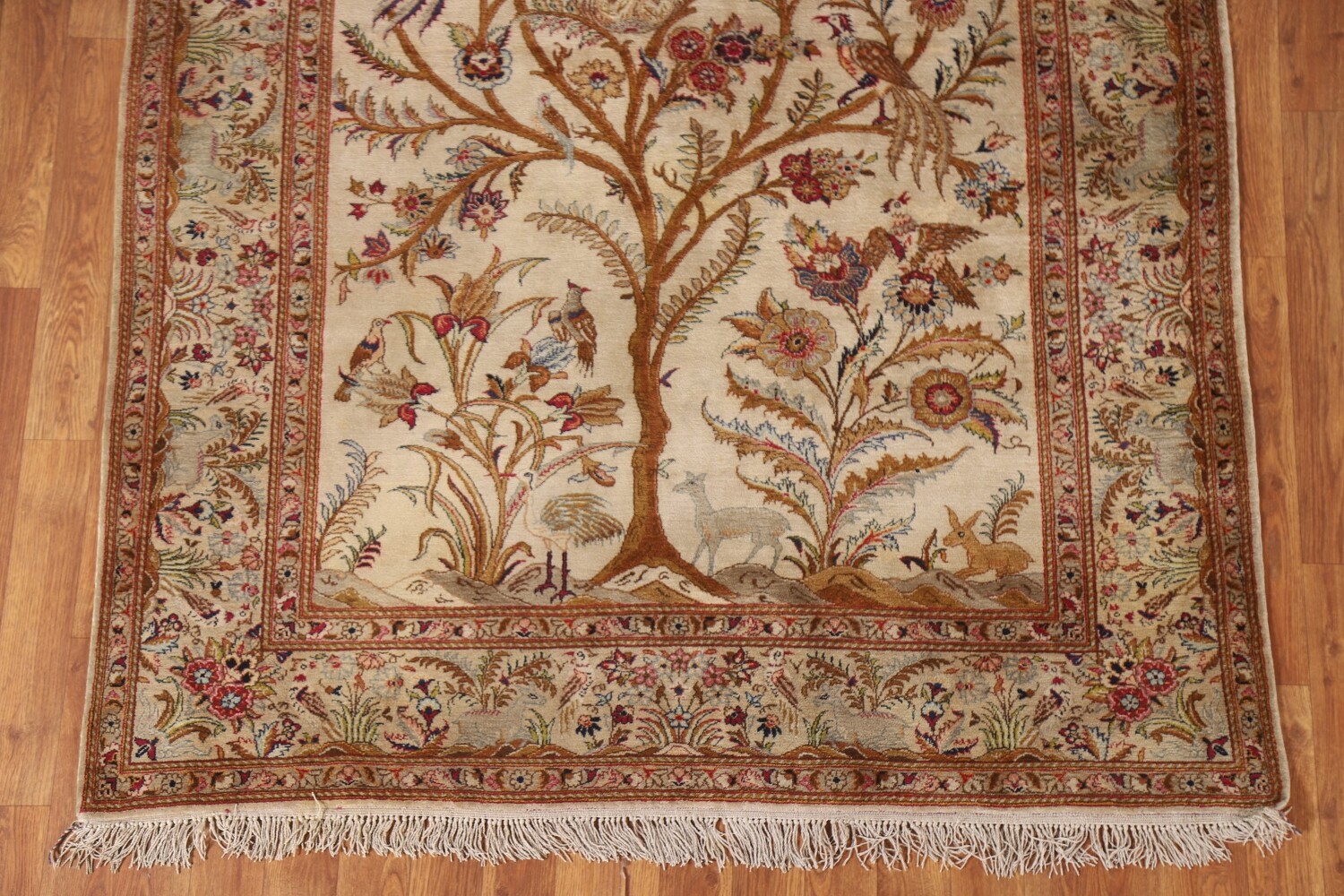 Antique 100% Silk Kashan Persian Rug 4x7