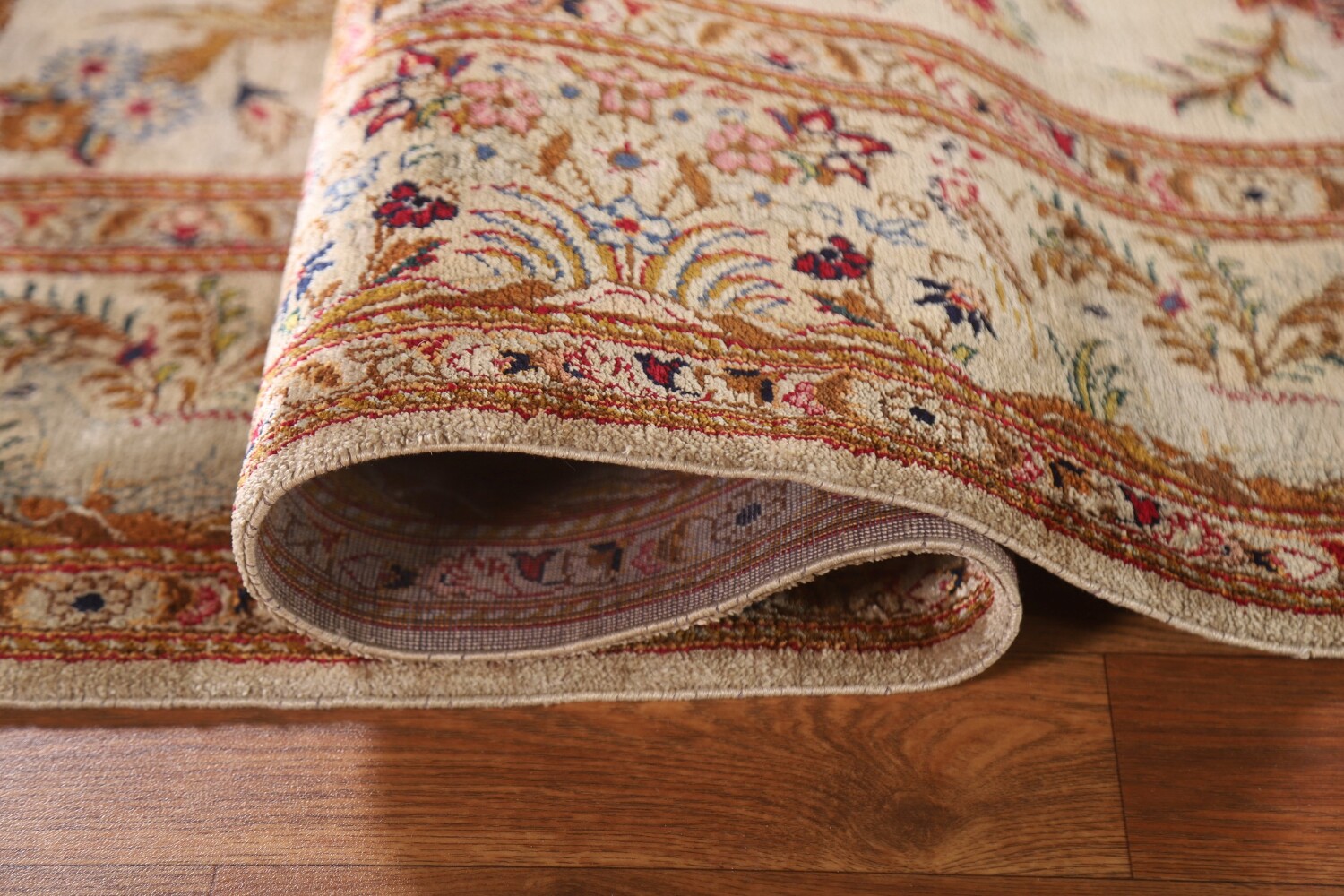 Antique 100% Silk Kashan Persian Rug 4x7