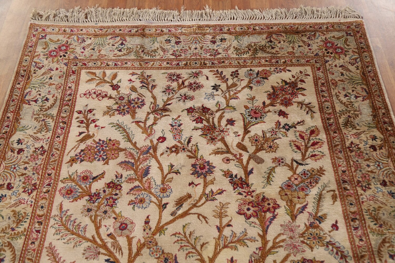 Antique 100% Silk Kashan Persian Rug 4x7
