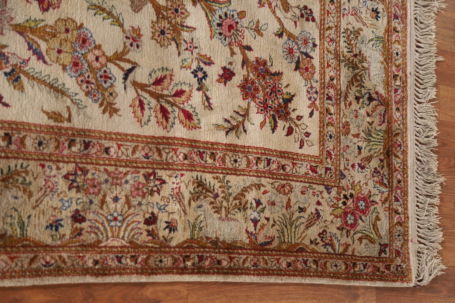 Antique 100% Silk Kashan Persian Rug 4x7