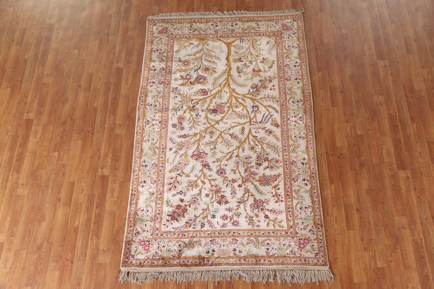 Antique 100% Silk Kashan Persian Rug 4x7