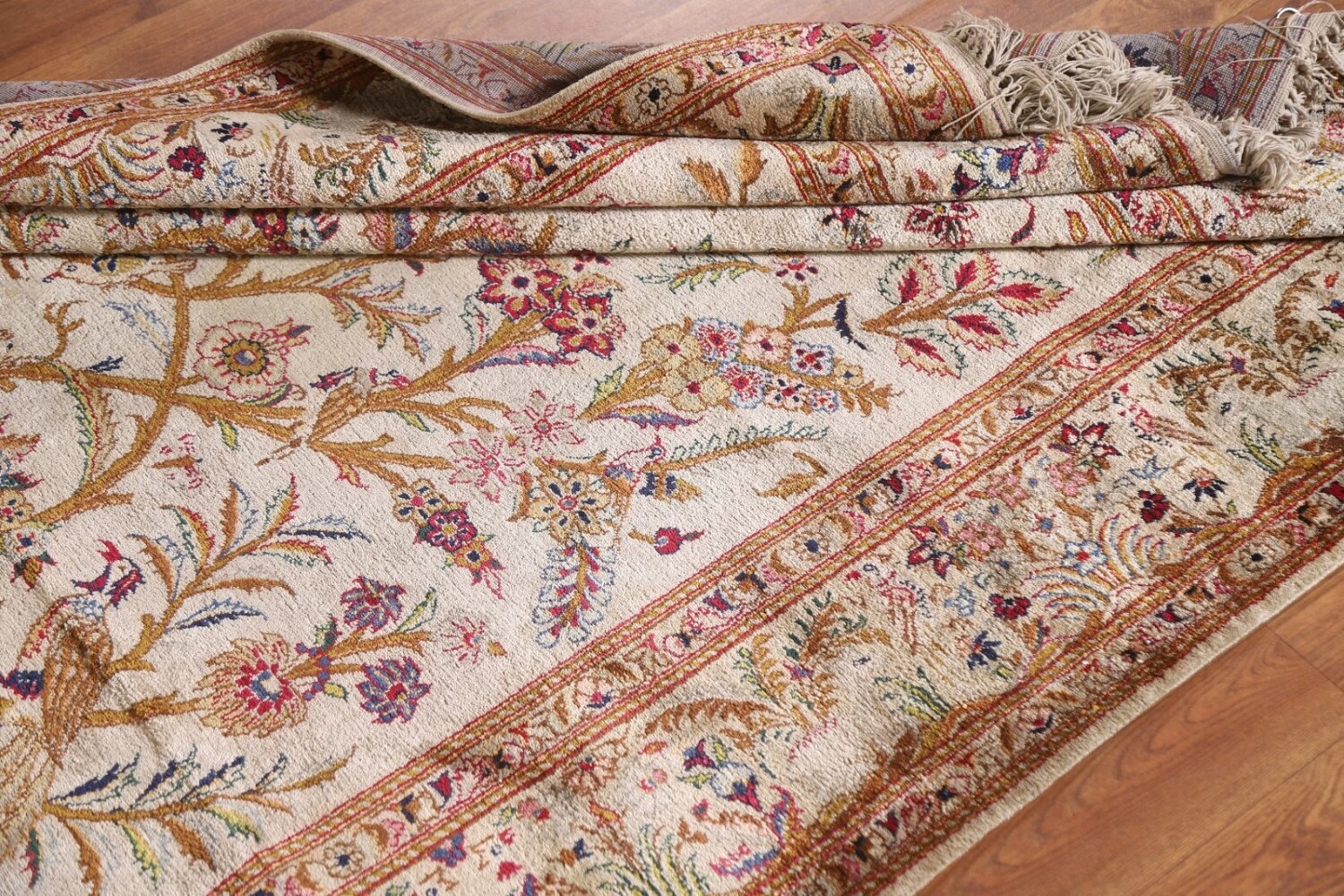 Antique 100% Silk Kashan Persian Rug 4x7