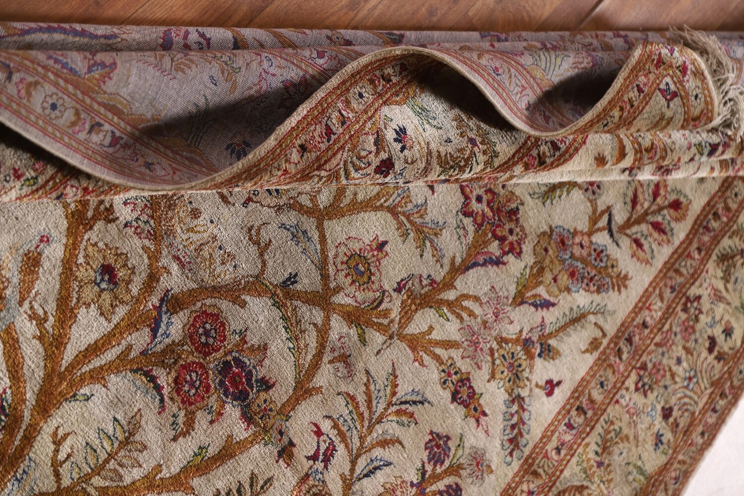 Antique 100% Silk Kashan Persian Rug 4x7