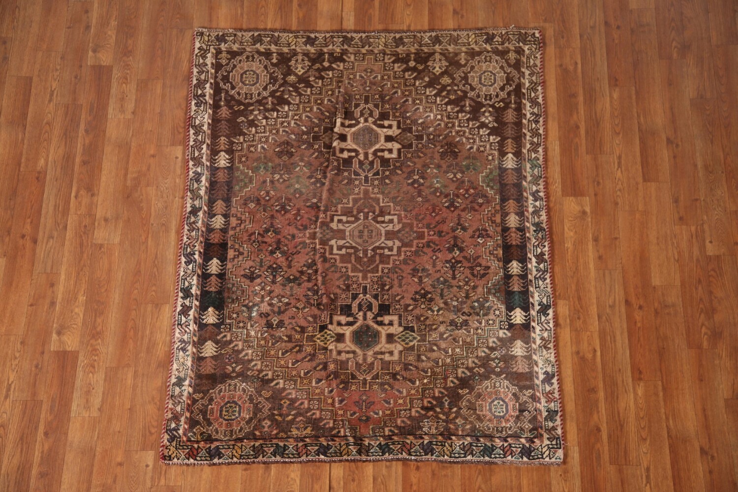 Antique Wool Qashqai Persian Rug 4x5