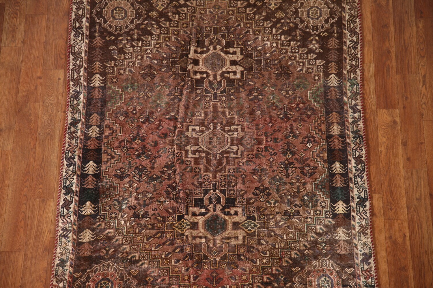 Antique Wool Qashqai Persian Rug 4x5