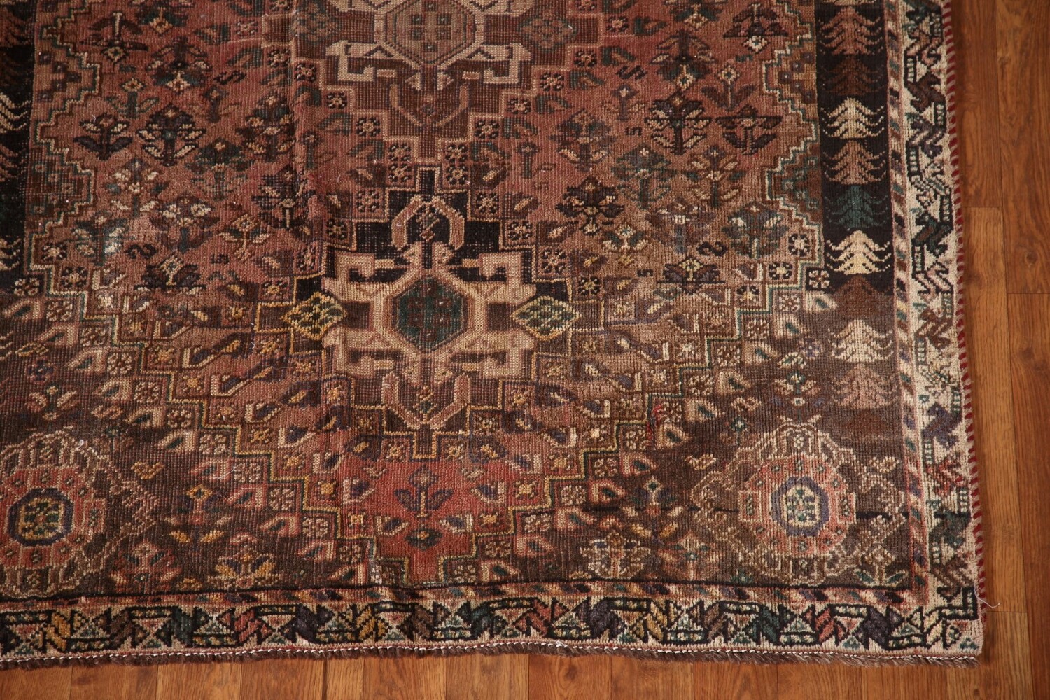 Antique Wool Qashqai Persian Rug 4x5