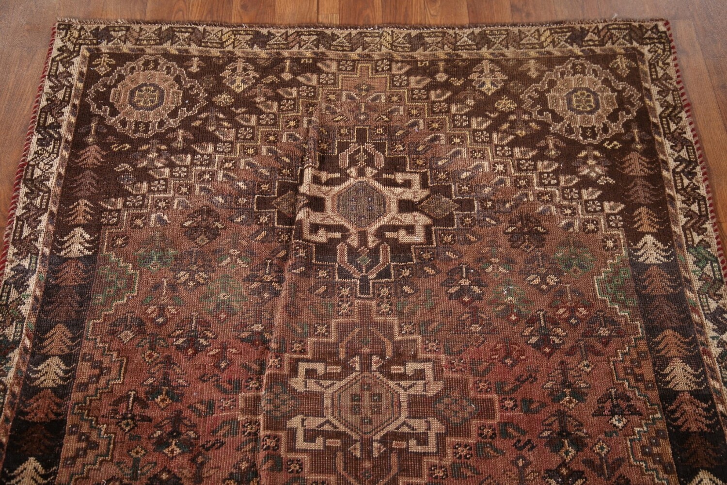 Antique Wool Qashqai Persian Rug 4x5
