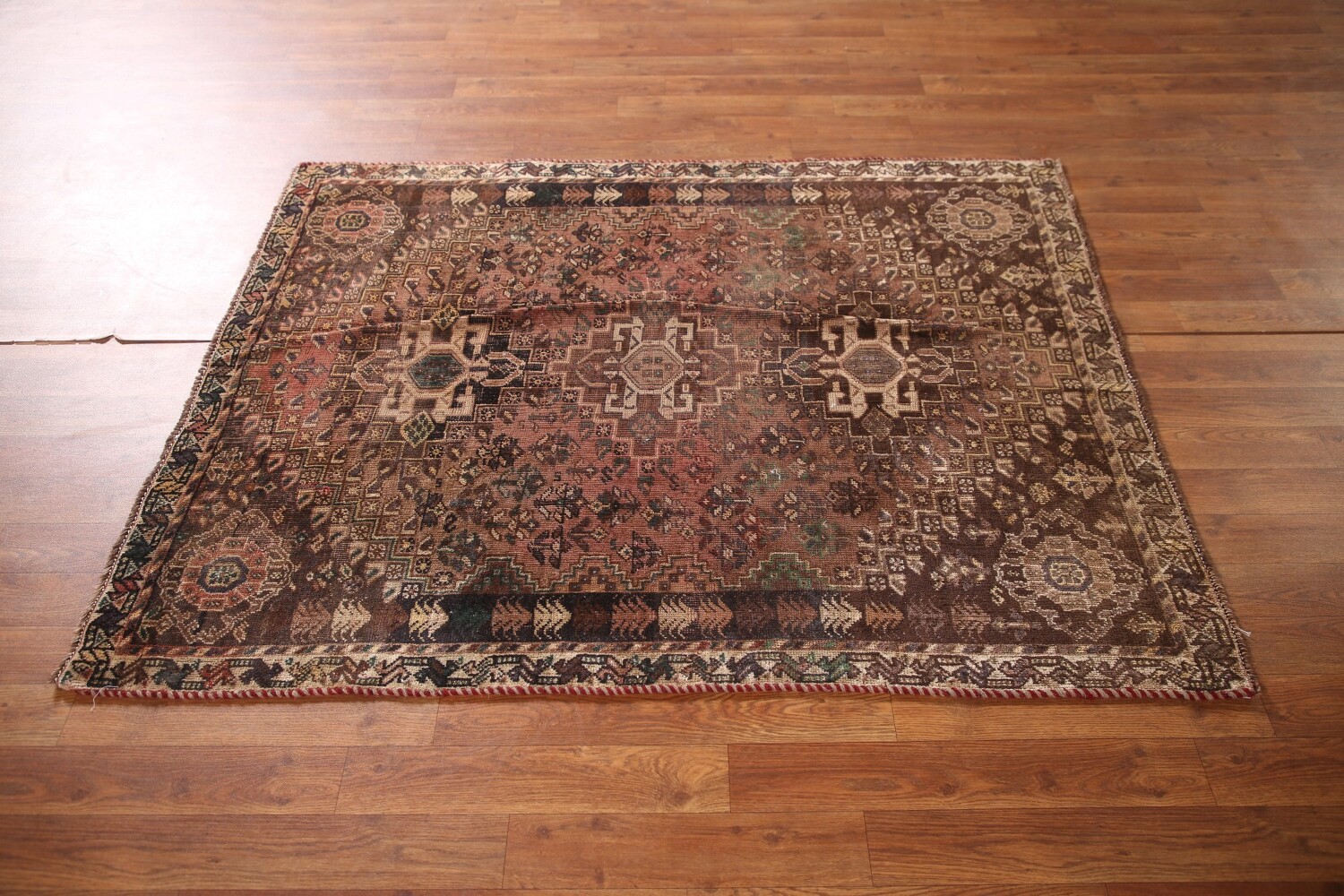 Antique Wool Qashqai Persian Rug 4x5