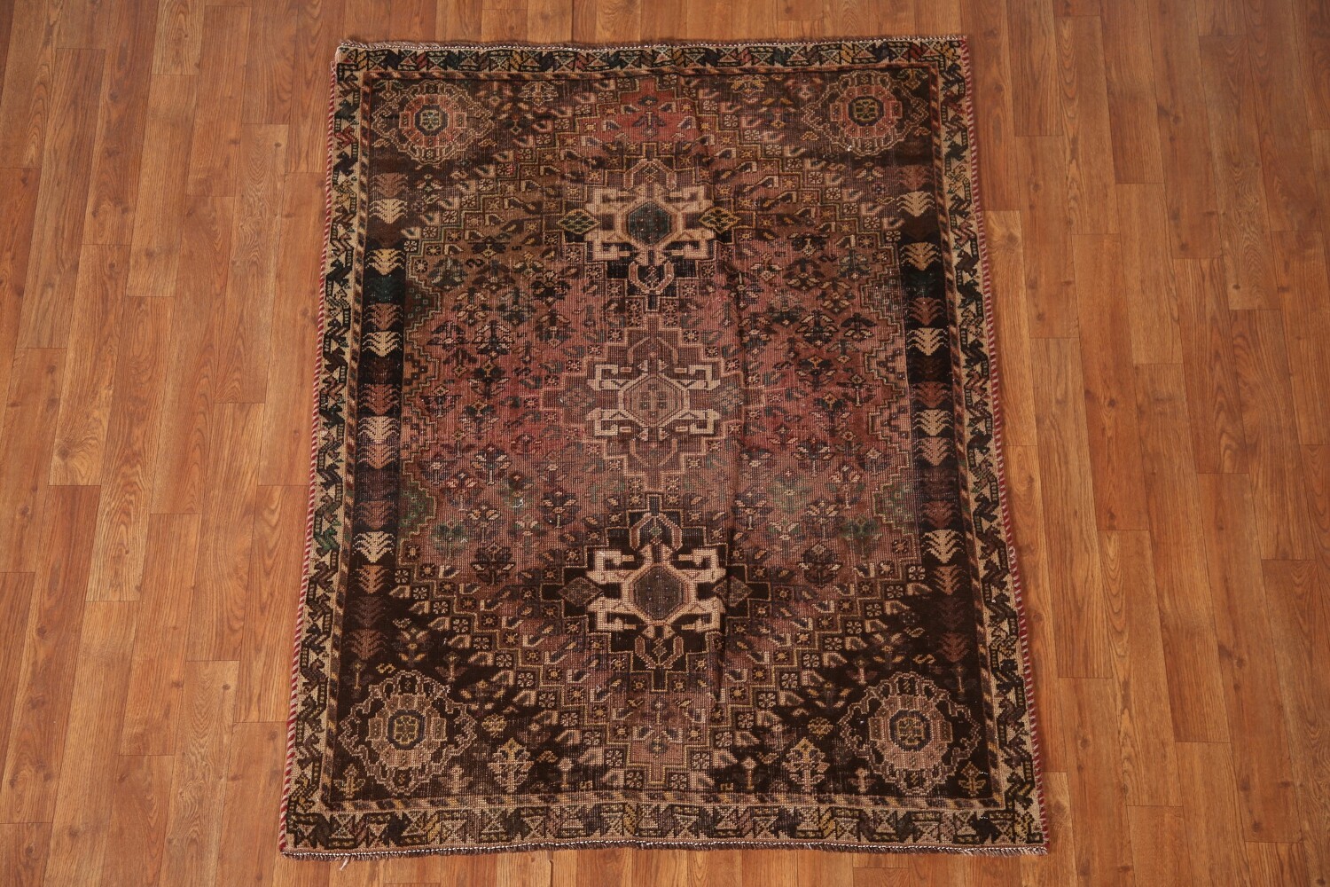 Antique Wool Qashqai Persian Rug 4x5