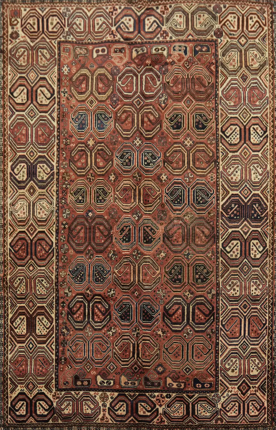 Vintage Geometric Persian Shiraz Rug for Antique Home Decor 5'x8'