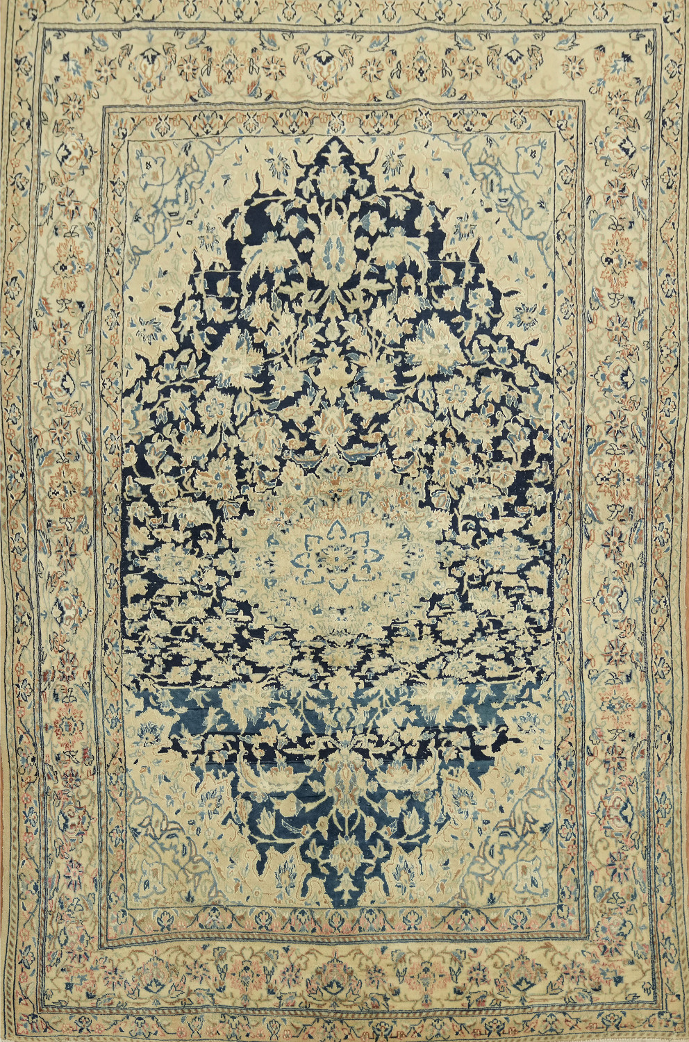 Vintage Blue Nain Toodeshk Persian Rug 4x6