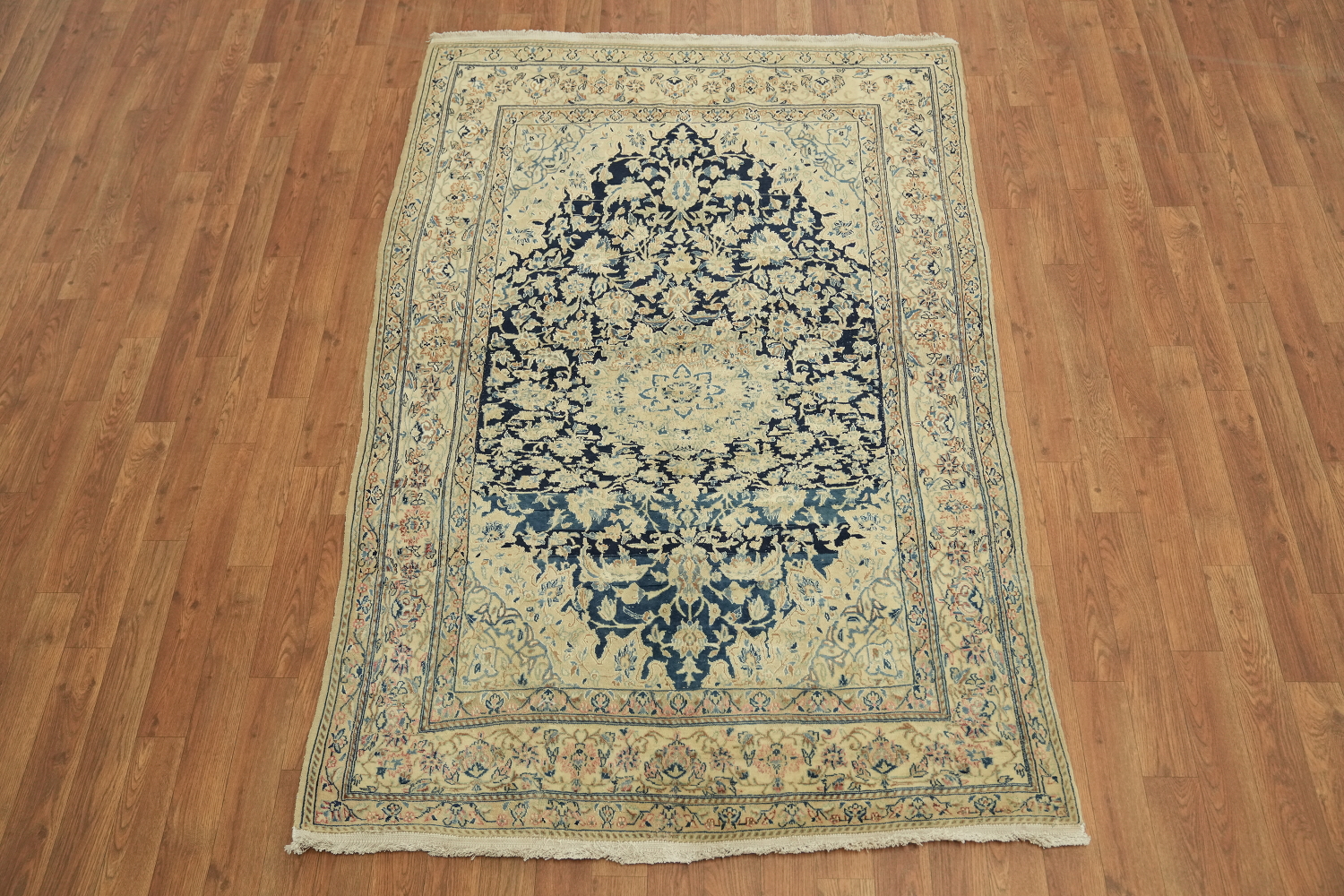 Vintage Blue Nain Toodeshk Persian Rug 4x6