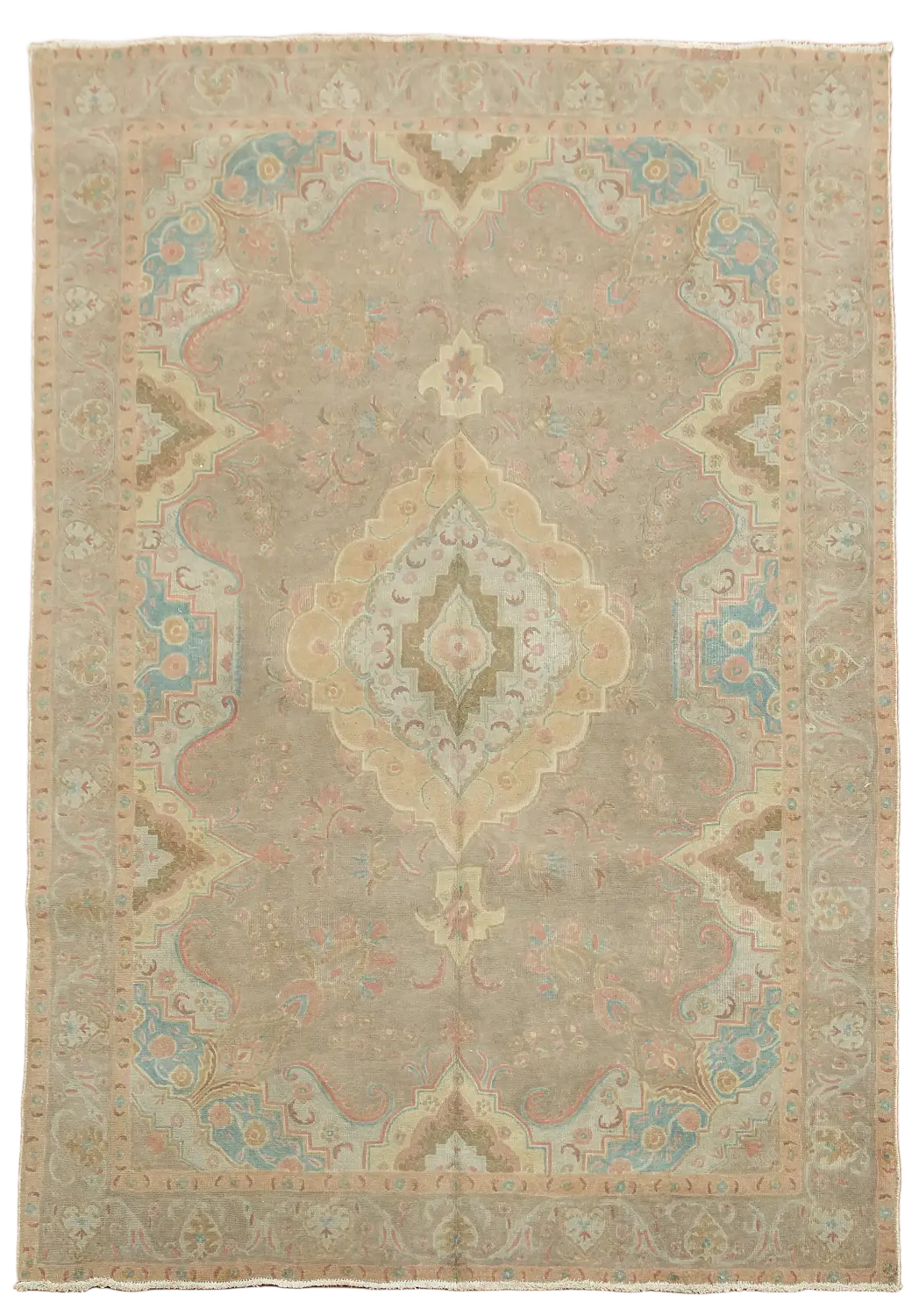 Vintage Muted Traditional Beige Taupe Persian Rug 8x11 ft