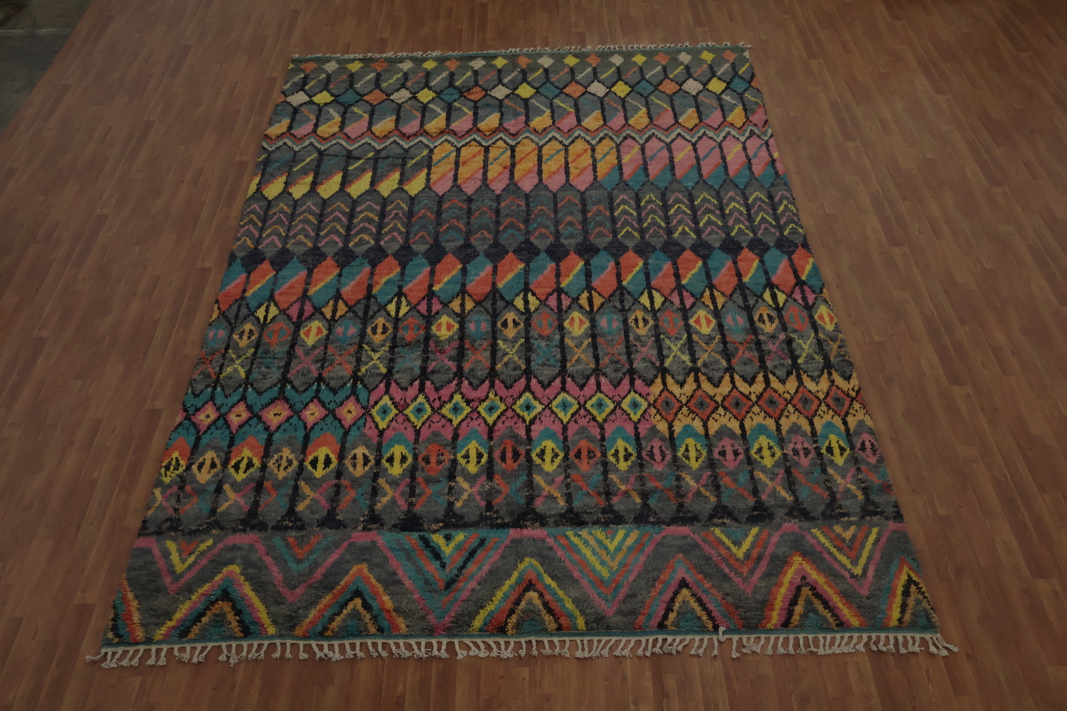 Chic Moroccan Large Rug 10x15 with Striking Multicolor Geometrics