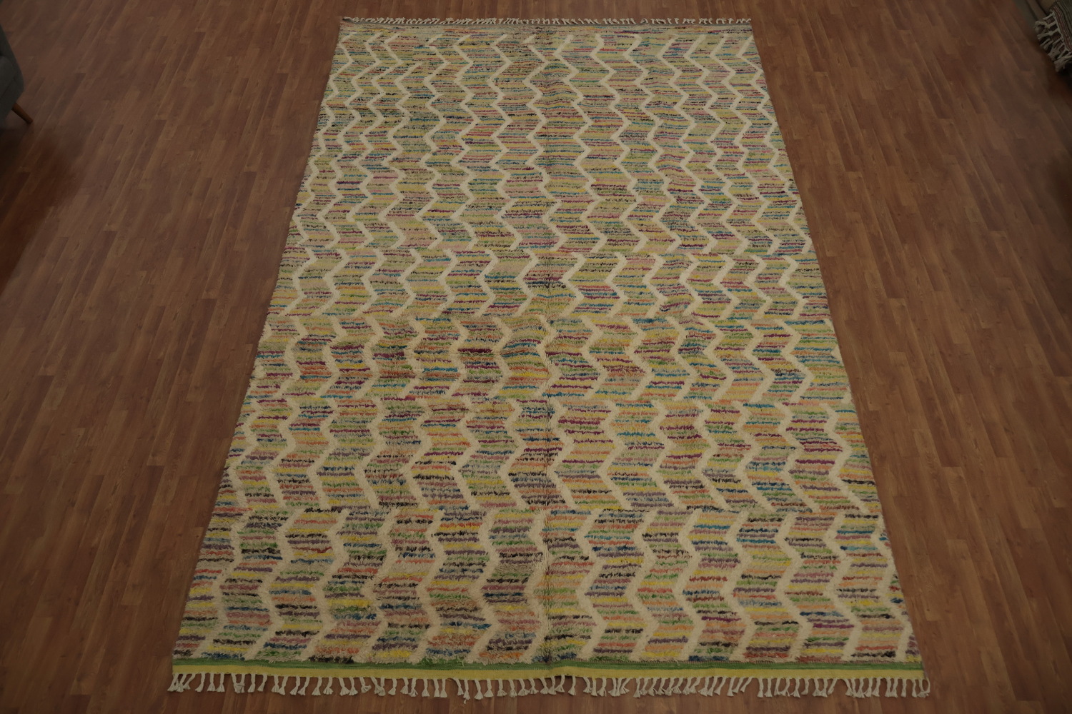 Intricate Zigzag Pattern Moroccan Large Rug 9x15 in Earthy Tones
