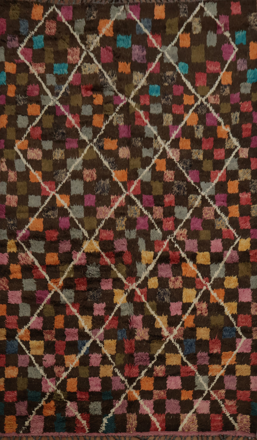 Checkered Lines: Multicolored Geometric Moroccan Area Rug 7x11