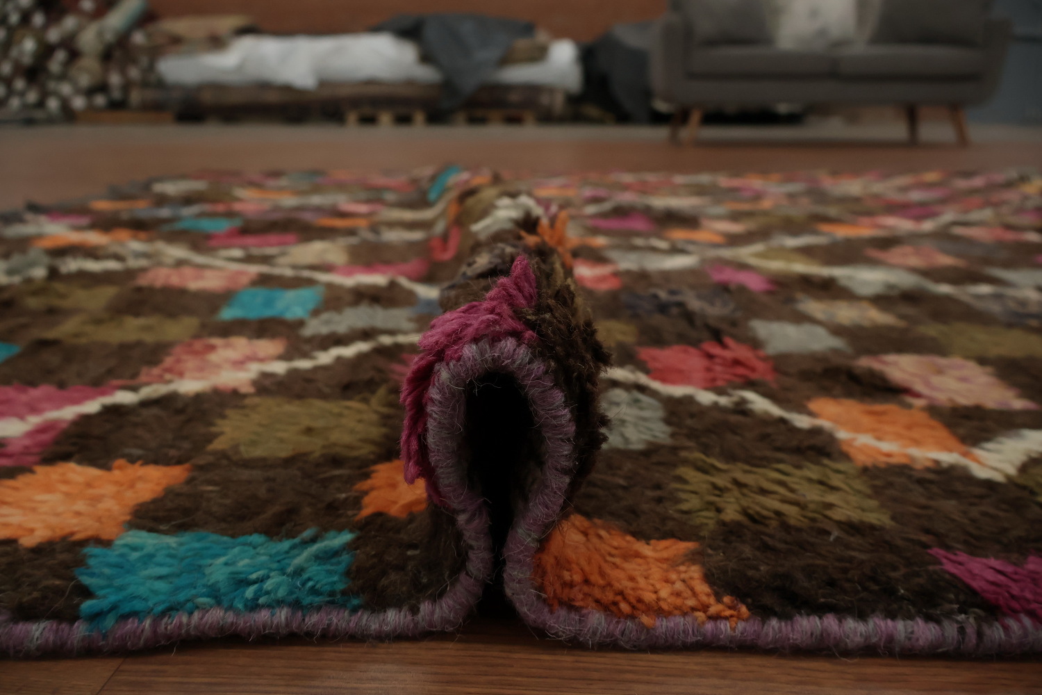 Checkered Lines: Multicolored Geometric Moroccan Area Rug 7x11