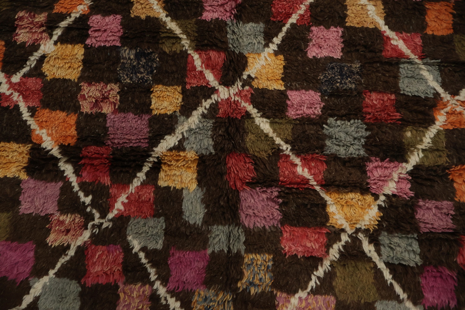 Checkered Lines: Multicolored Geometric Moroccan Area Rug 7x11
