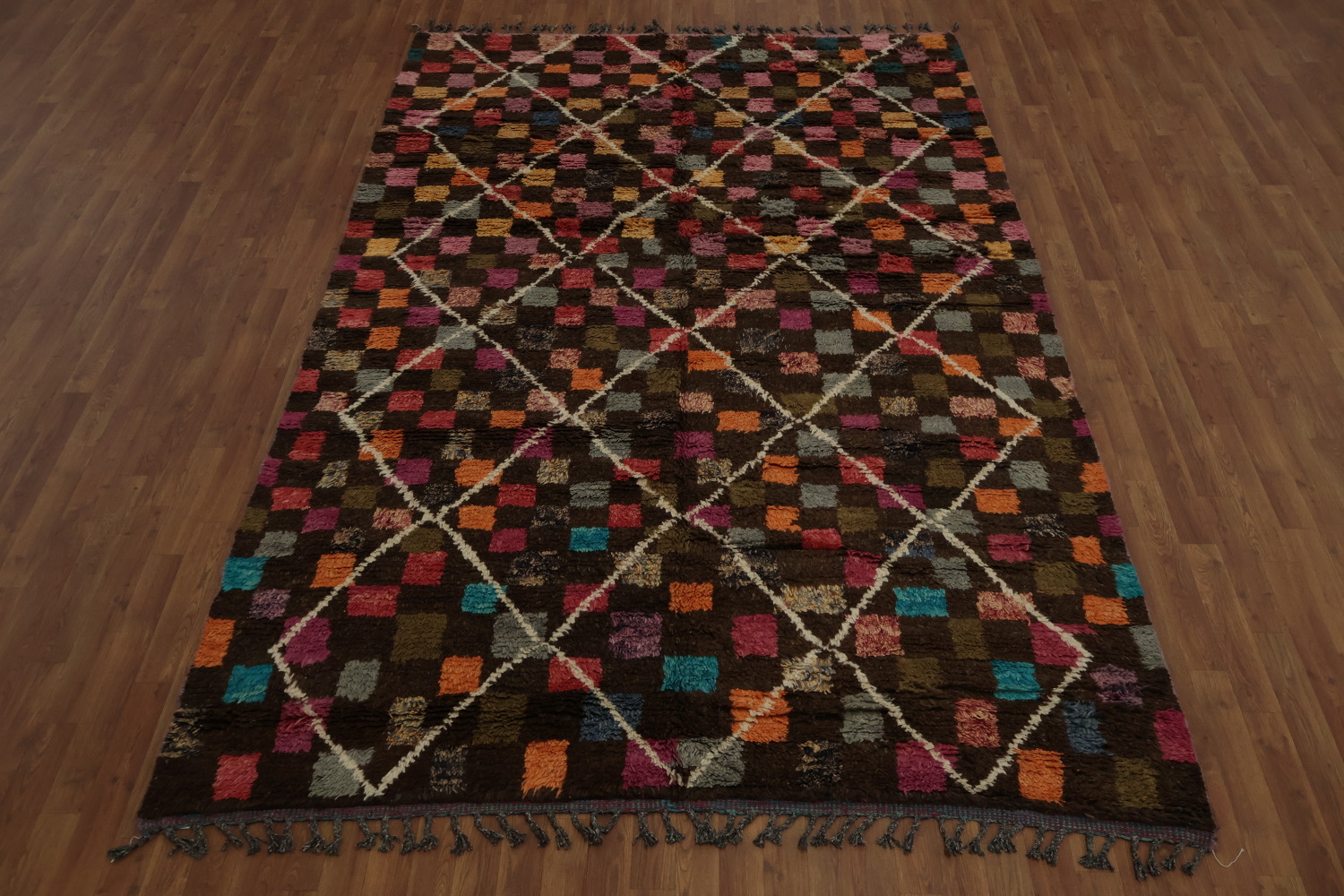 Checkered Lines: Multicolored Geometric Moroccan Area Rug 7x11