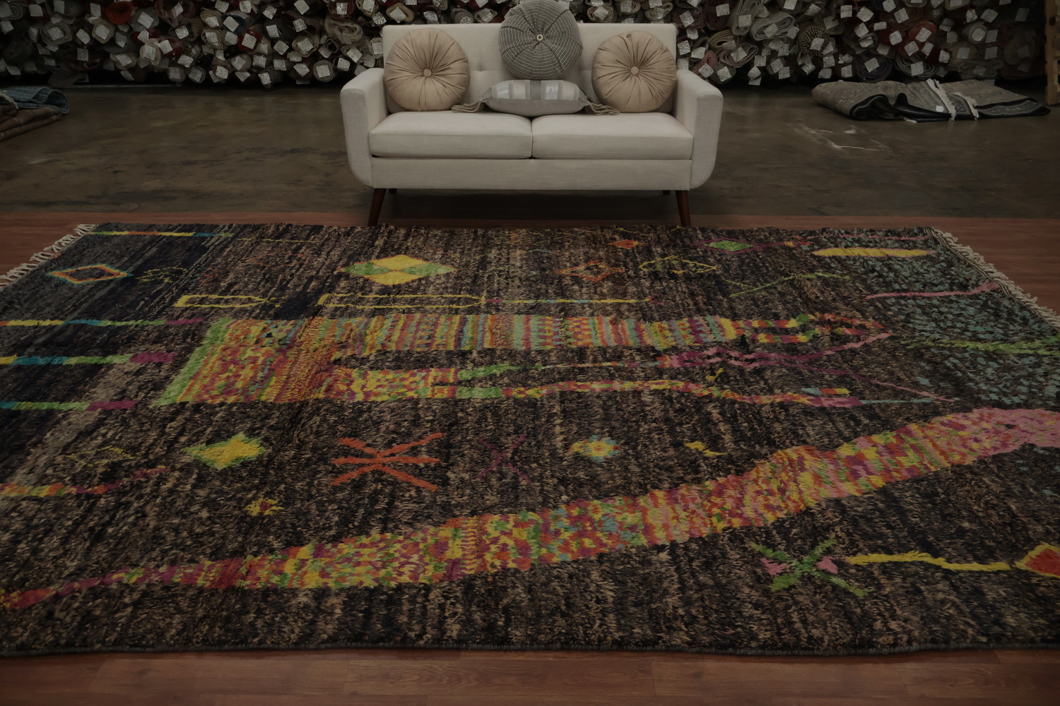 Bohemian Moroccan Large Area Rug 9x13 with Intricate Symbolic Designs