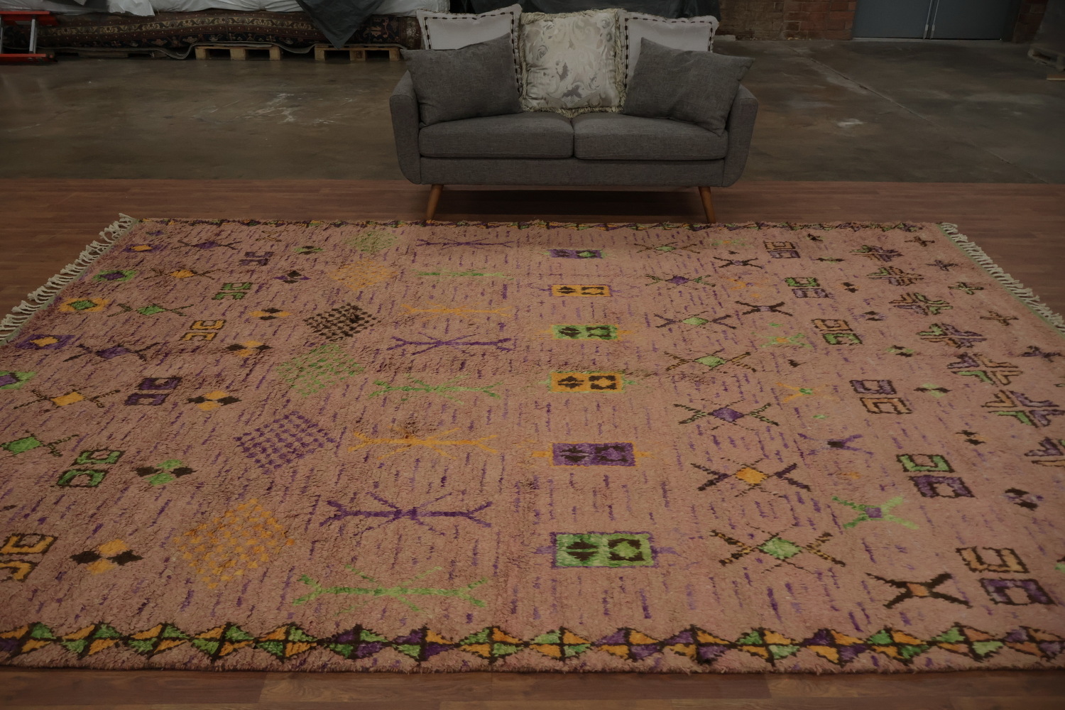 Stylish Fusion of Color and Geometry Moroccan Large Area Rug 9x12