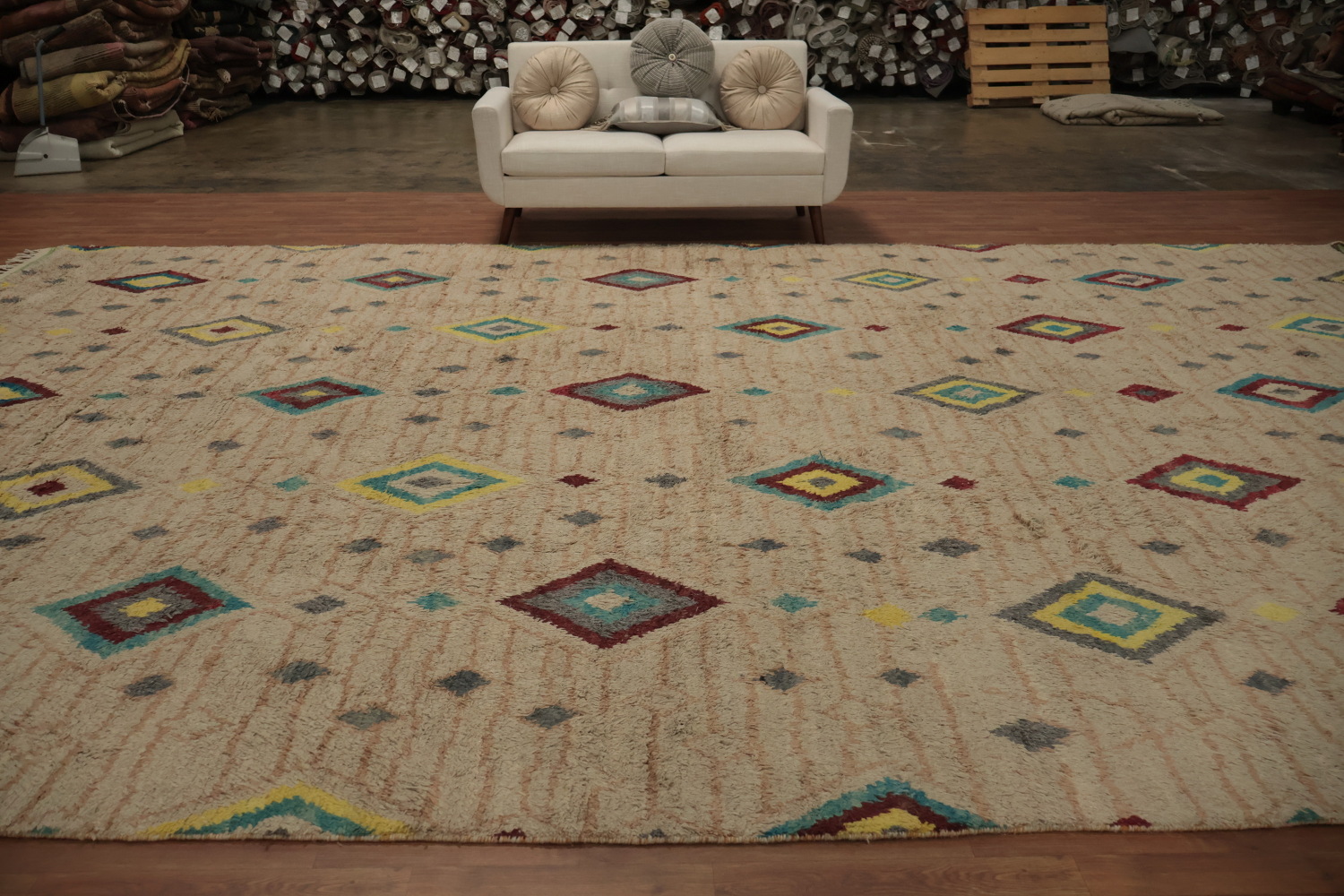Intricate Diamonds Moroccan Large Rug 12x19 for Contemporary Homes