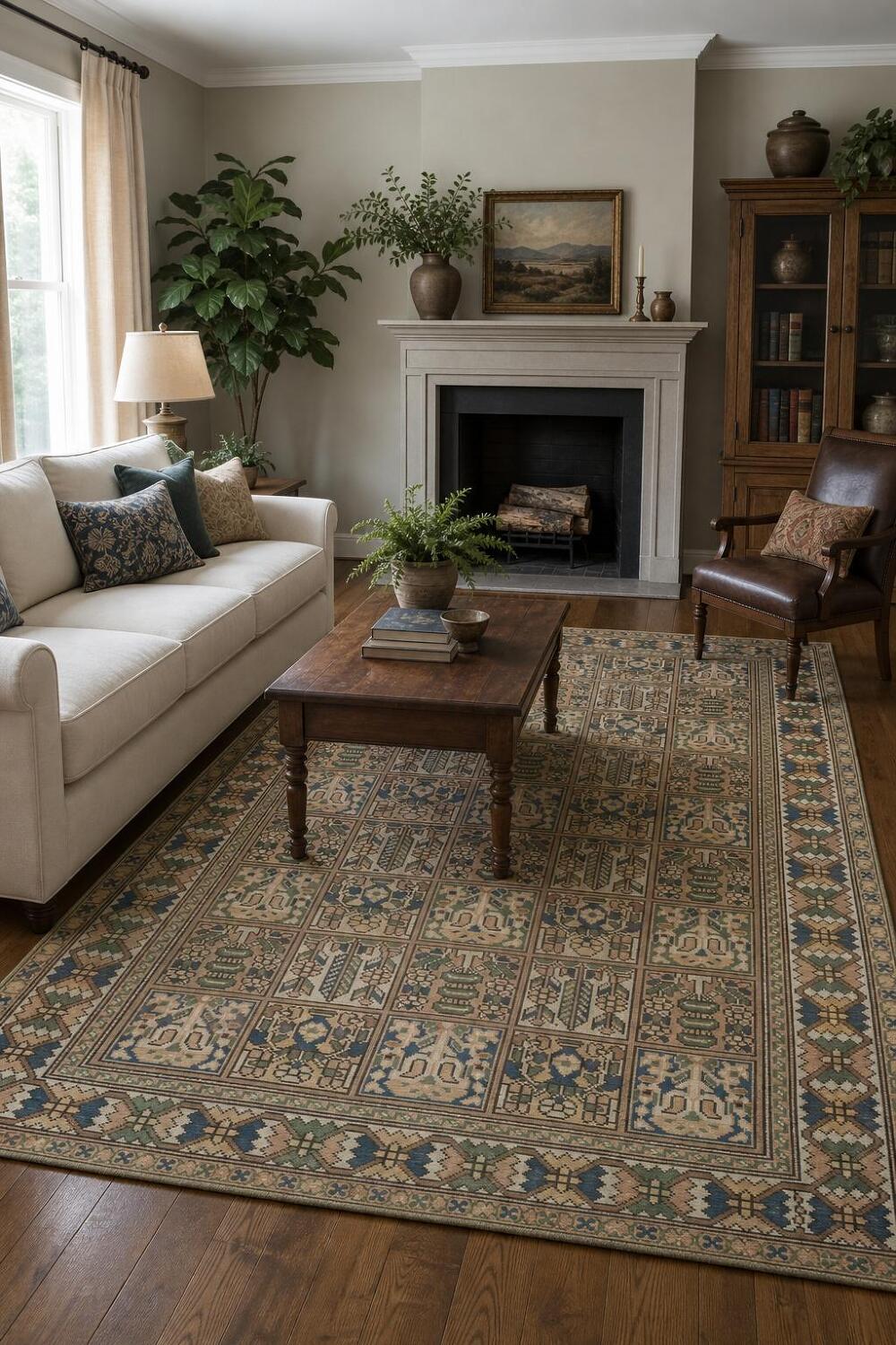 Garden Design Vintage Muted Color Bakhtiari Persian Area Rug 7x10