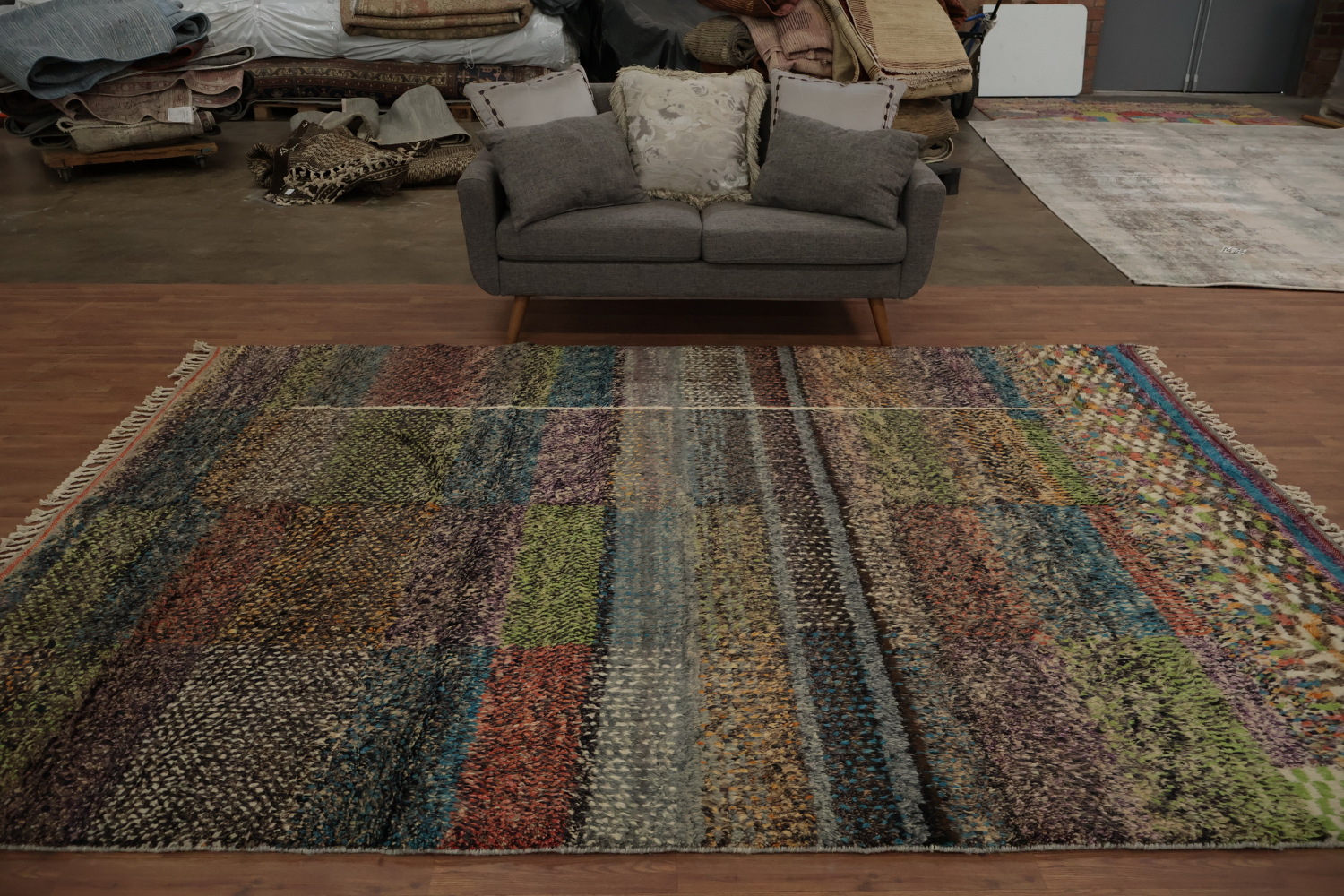 Colorful Patchwork Design Moroccan Area Rug 8x11 for Artistic Home Decor