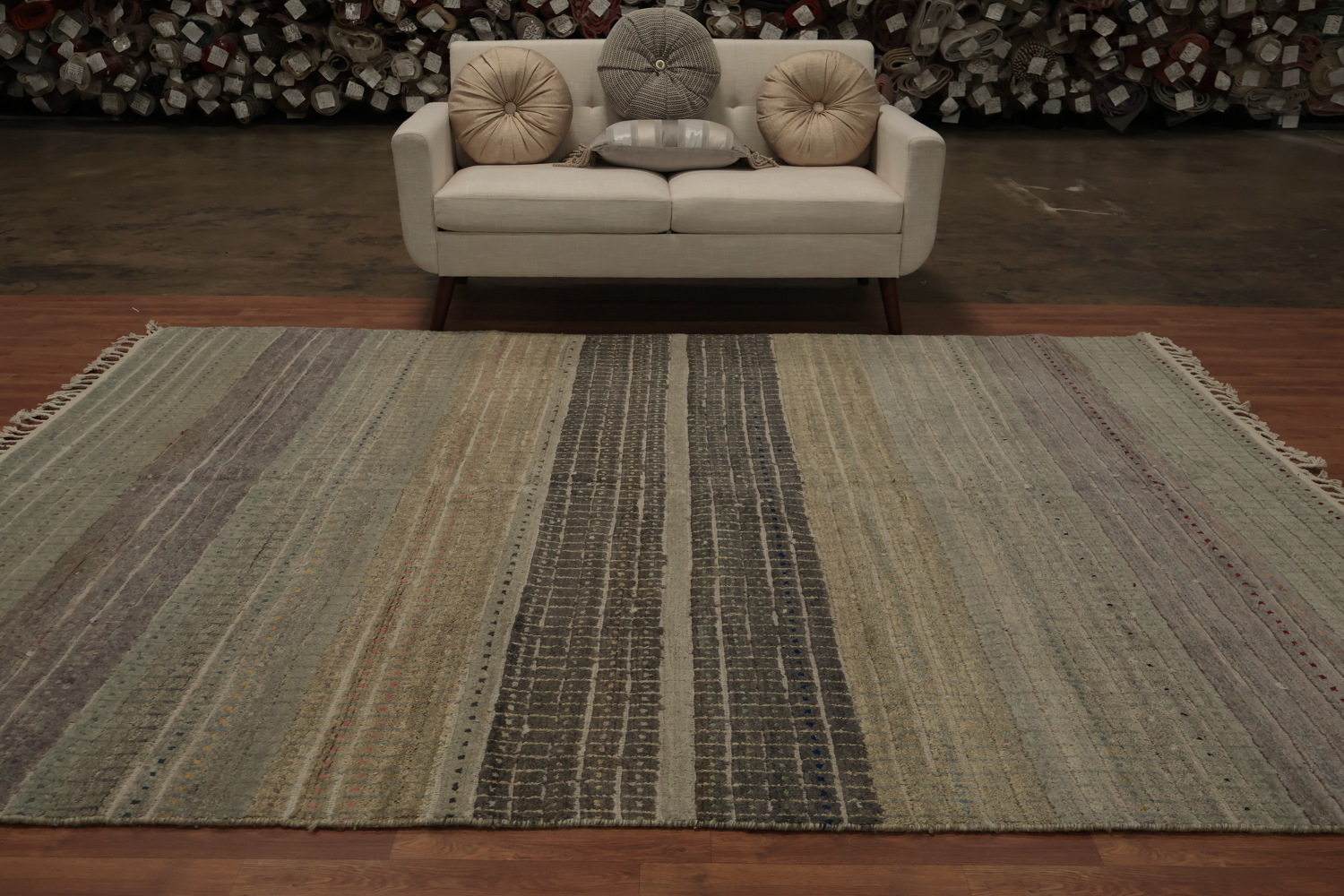 Earth Tone Moroccan Area Rug 8x10 with Subtle Textured Lines