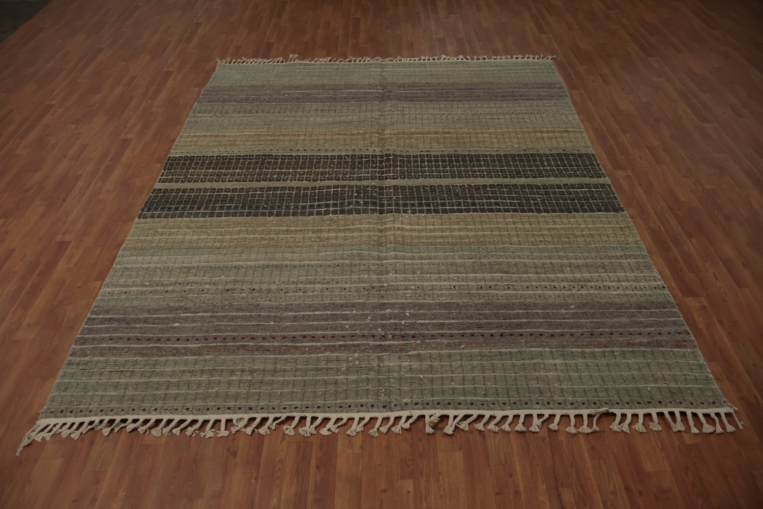 Earth Tone Moroccan Area Rug 8x10 with Subtle Textured Lines