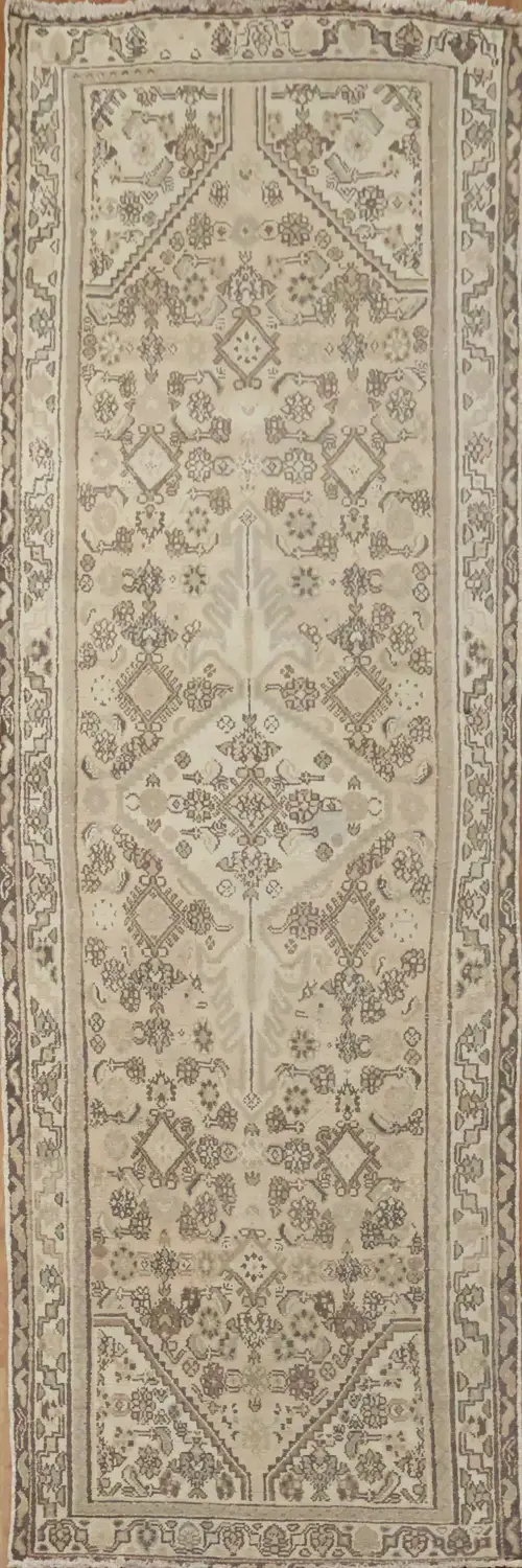 Traditional Style Vintage Long Beige Hamedan Persian Runner 3'x10'