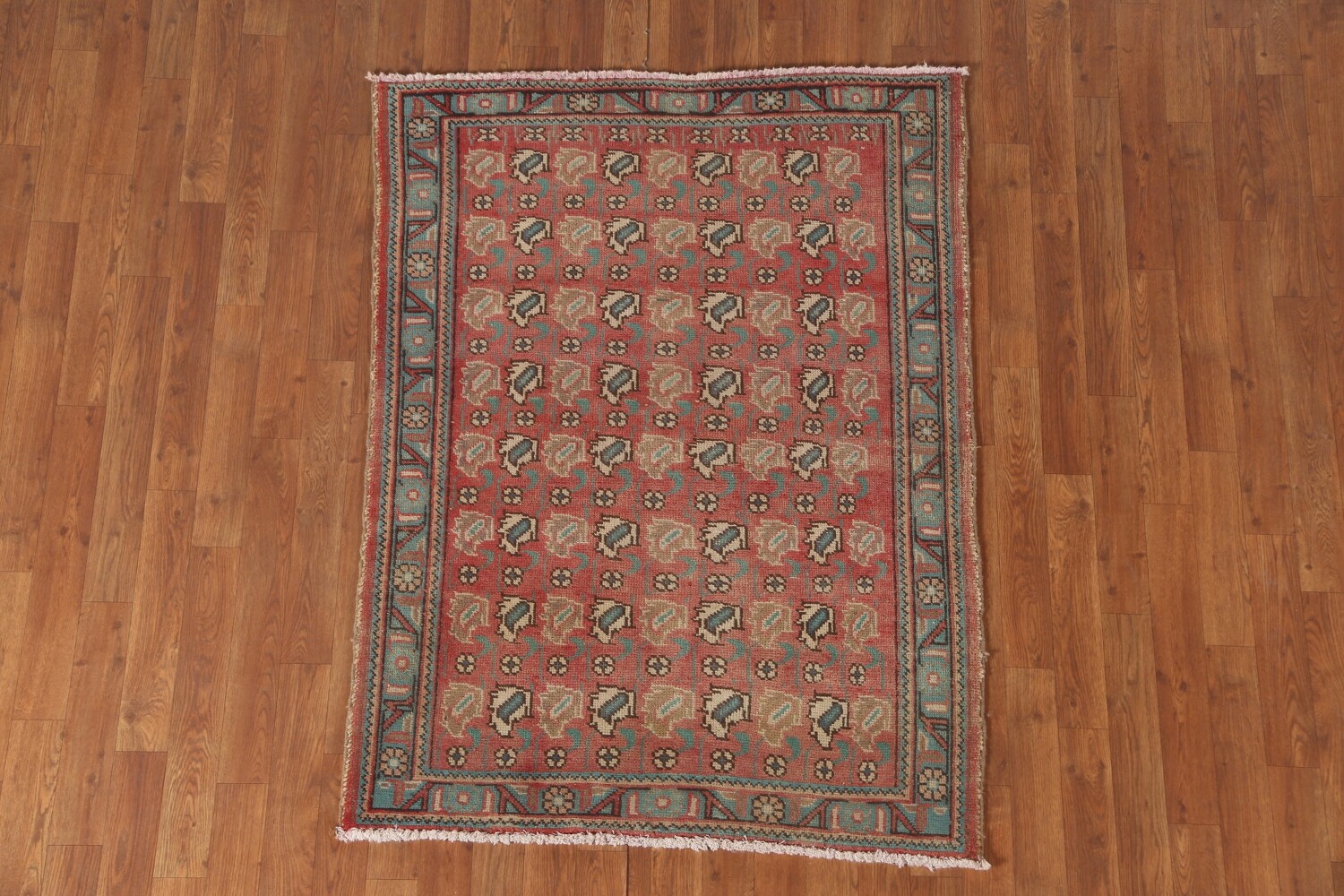 Vintage Geometric Tabriz Persian Rug 4x5